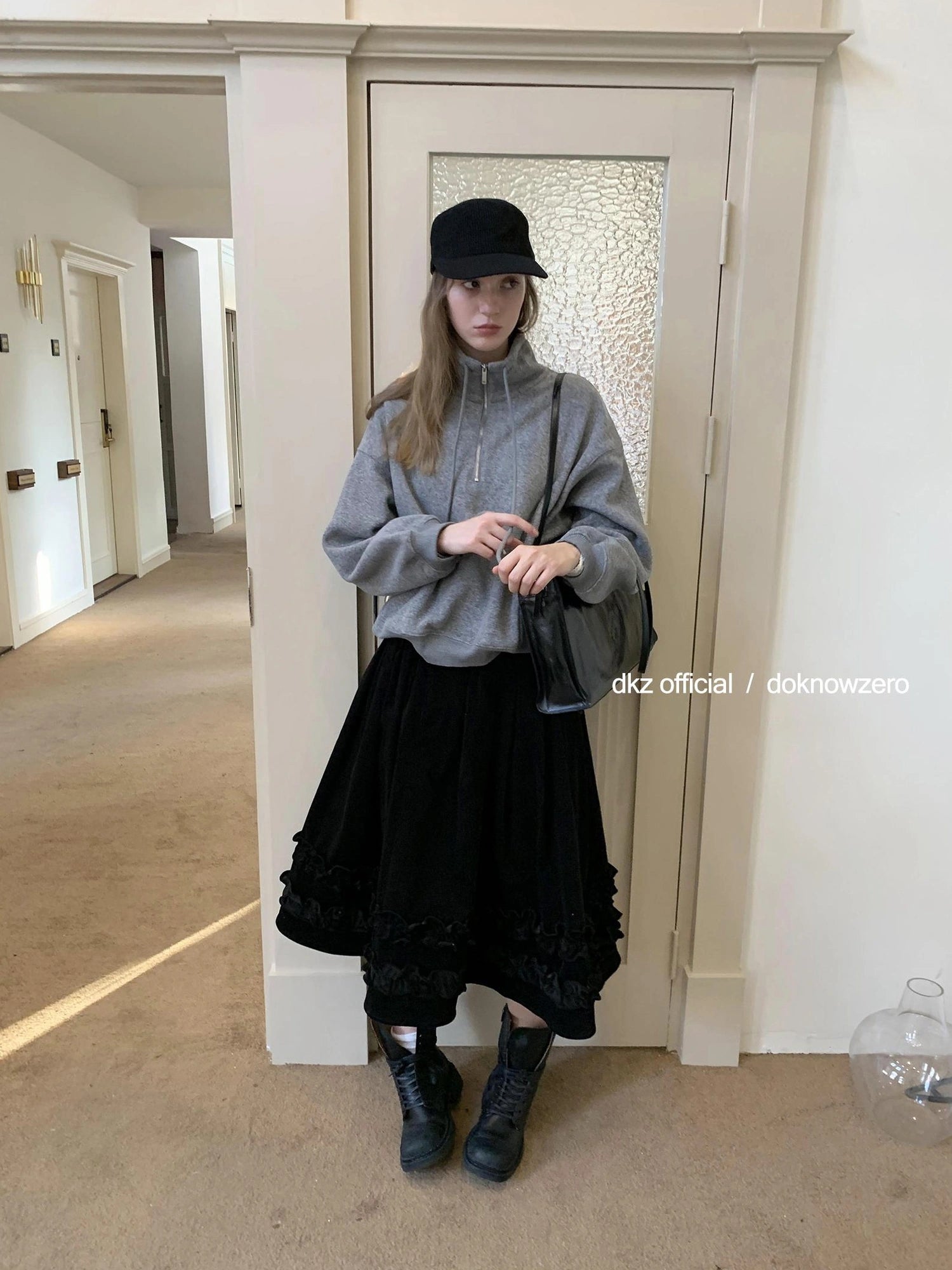 DKZ OFFICIAL Women Half Zip Sweatshirt Autumn Winter Loose Casual Top