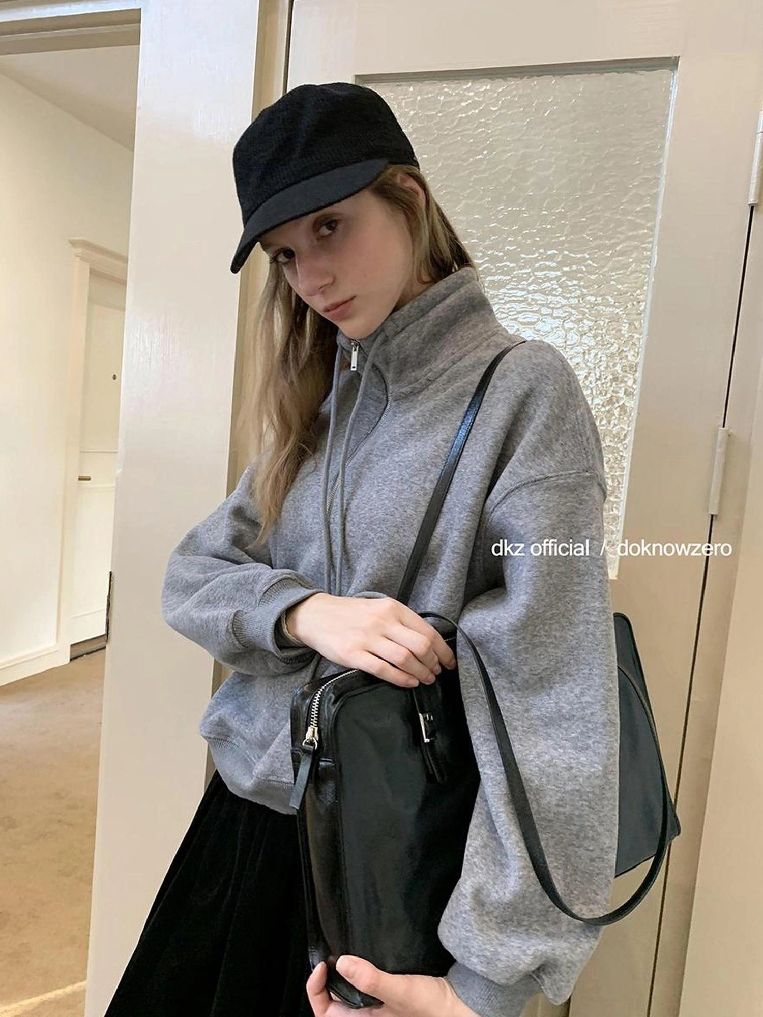 DKZ OFFICIAL Women Half Zip Sweatshirt Autumn Winter Loose Casual Top