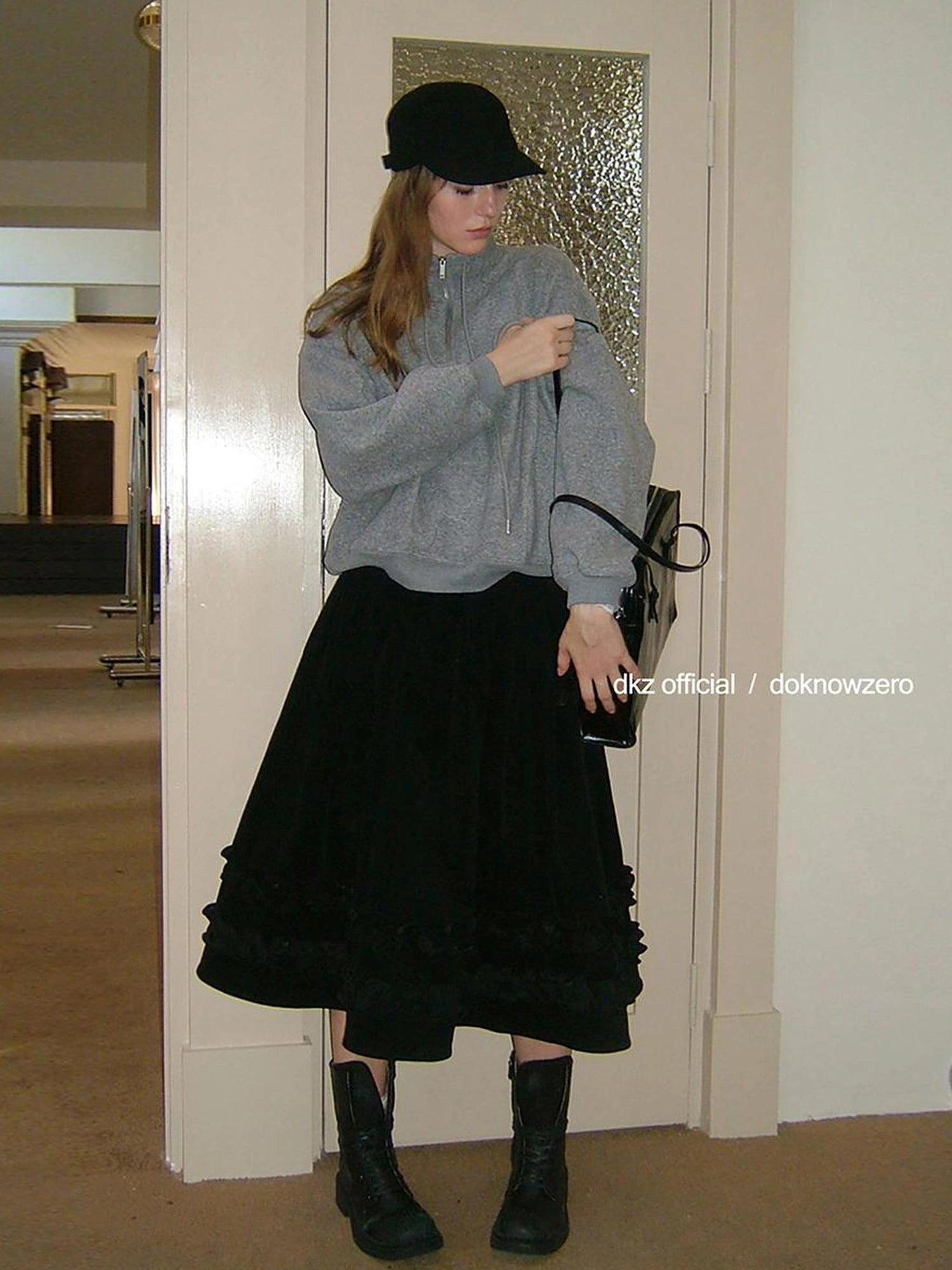 DKZ OFFICIAL Women Half Zip Sweatshirt Autumn Winter Loose Casual Top