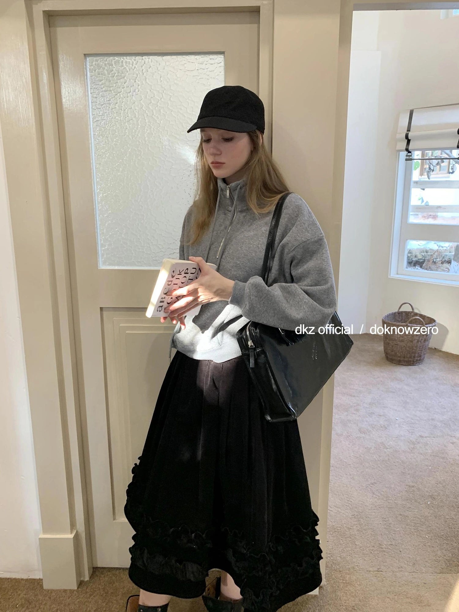 DKZ OFFICIAL Women Half Zip Sweatshirt Autumn Winter Loose Casual Top