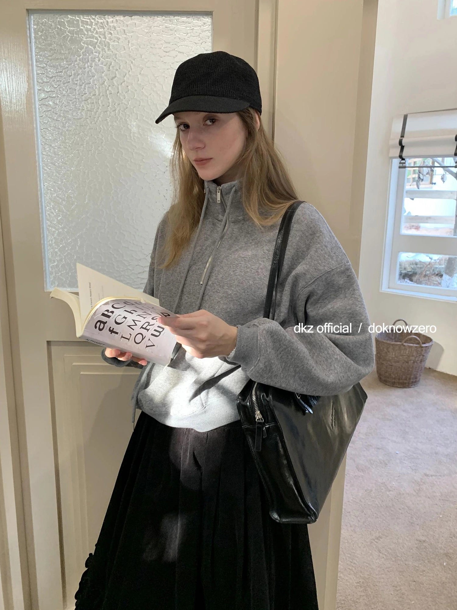 DKZ OFFICIAL Women Half Zip Sweatshirt Autumn Winter Loose Casual Top