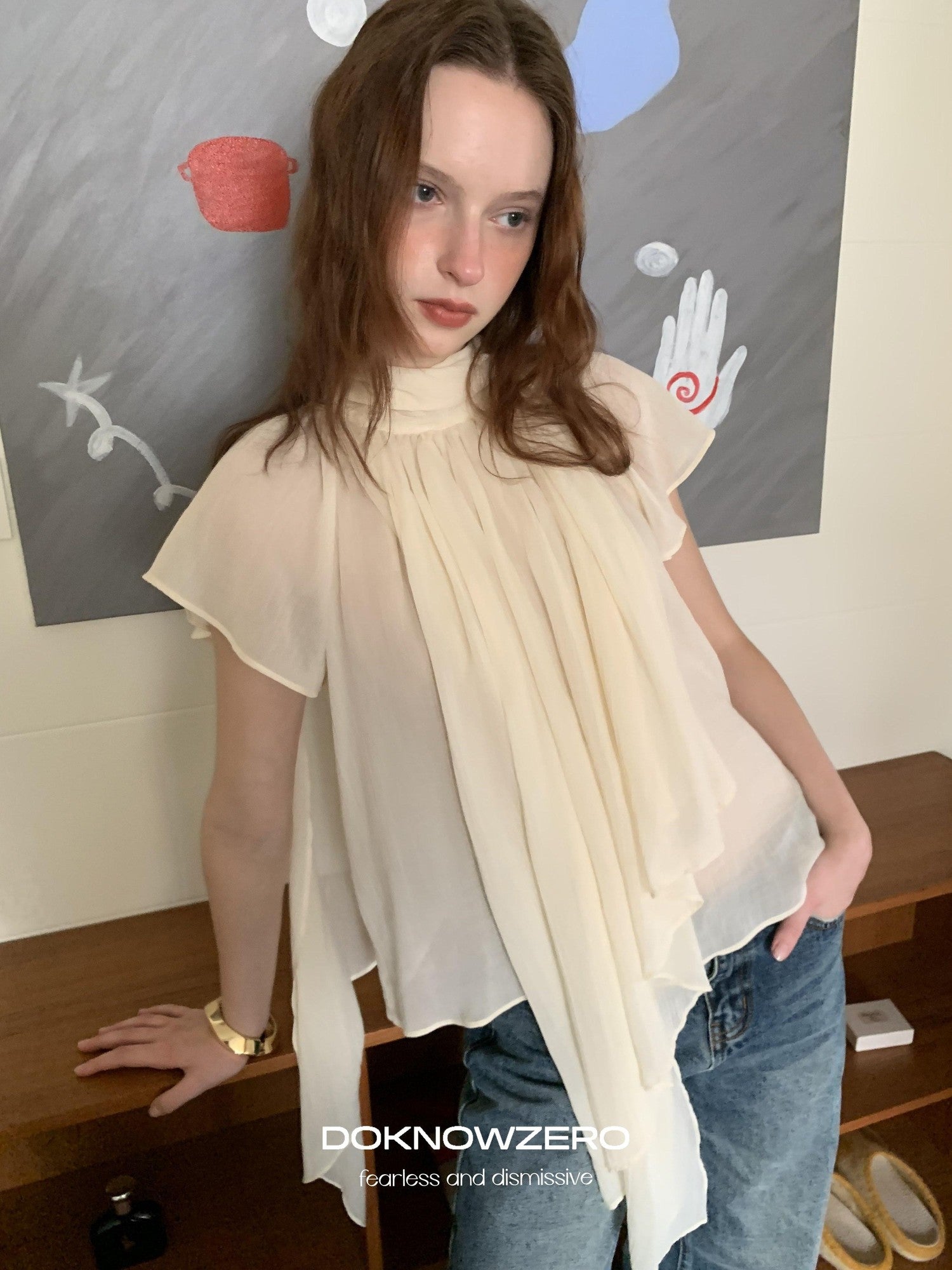 DKZ OFFICIAL Yellow Asymmetric High Neck Tie Women&