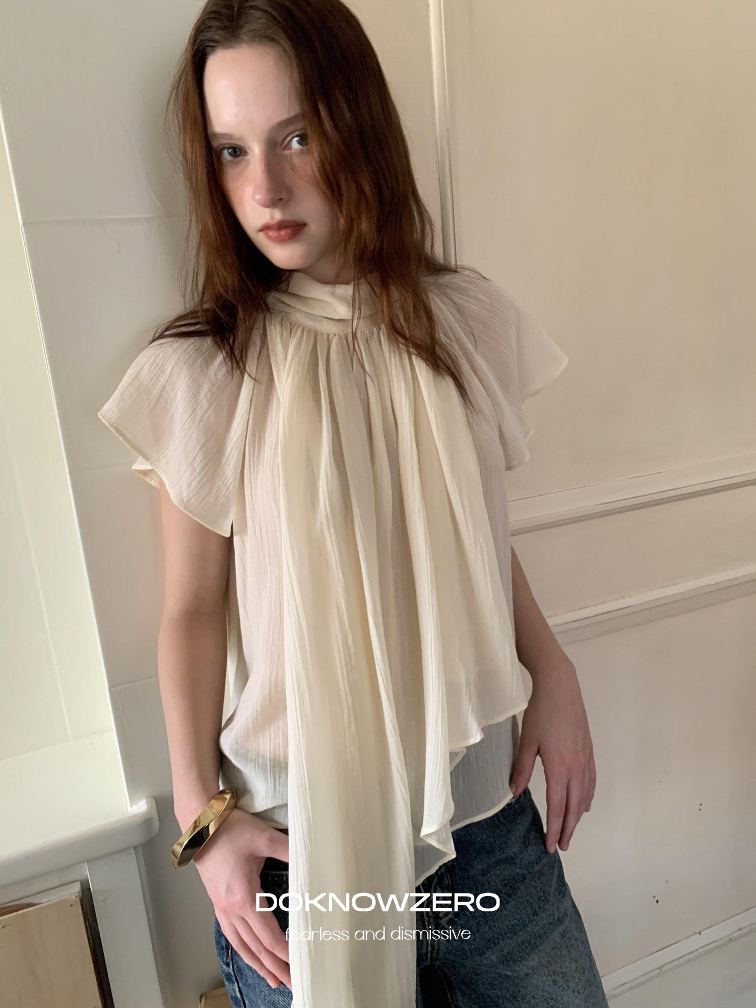 DKZ OFFICIAL Yellow Asymmetric High Neck Tie Women&