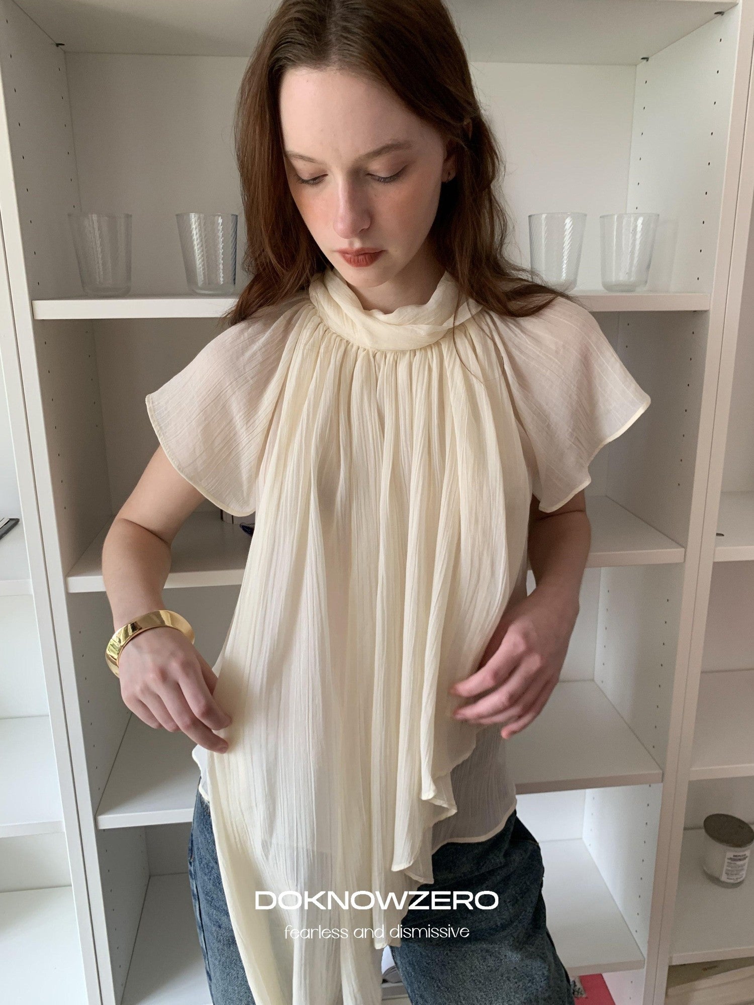 DKZ OFFICIAL Yellow Asymmetric High Neck Tie Women&