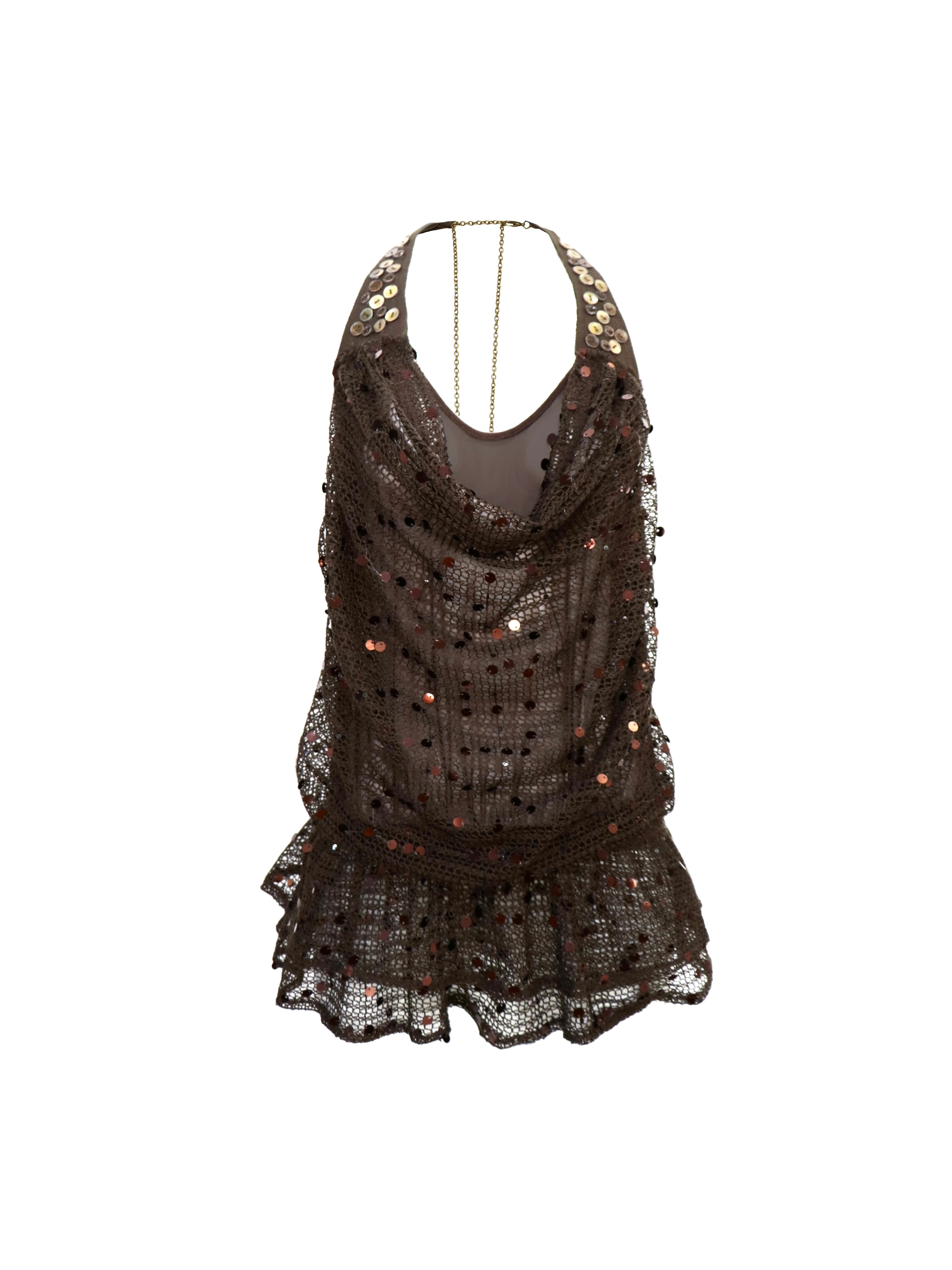 Flowers birds Market Y2K Sheer Mesh Slit Hollow Out Backless Halter Slip Dress