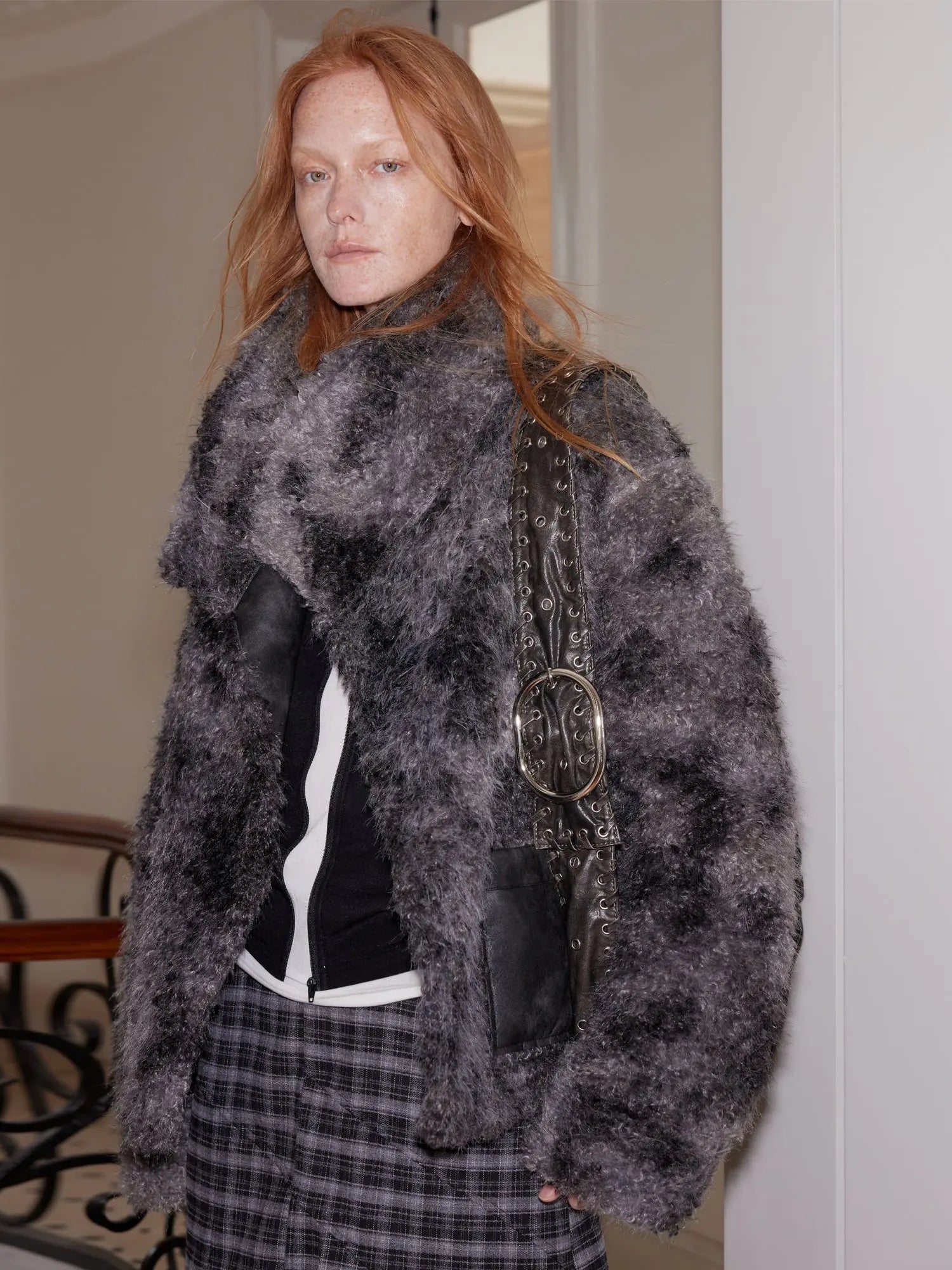 Reversible Faux Fur And Shearling Studded Coat