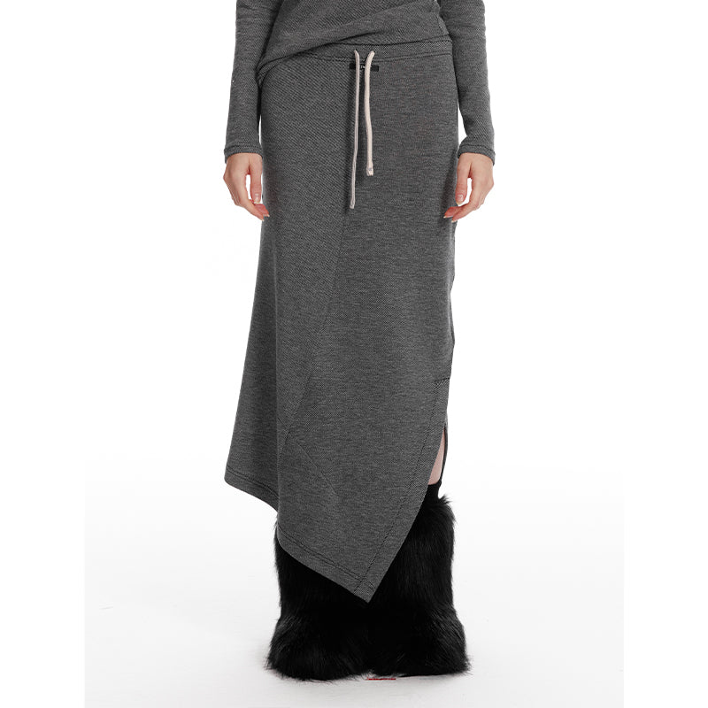 ALINNV STUDIO Wool Crewneck Hoodie Curved Hem Skirt Set