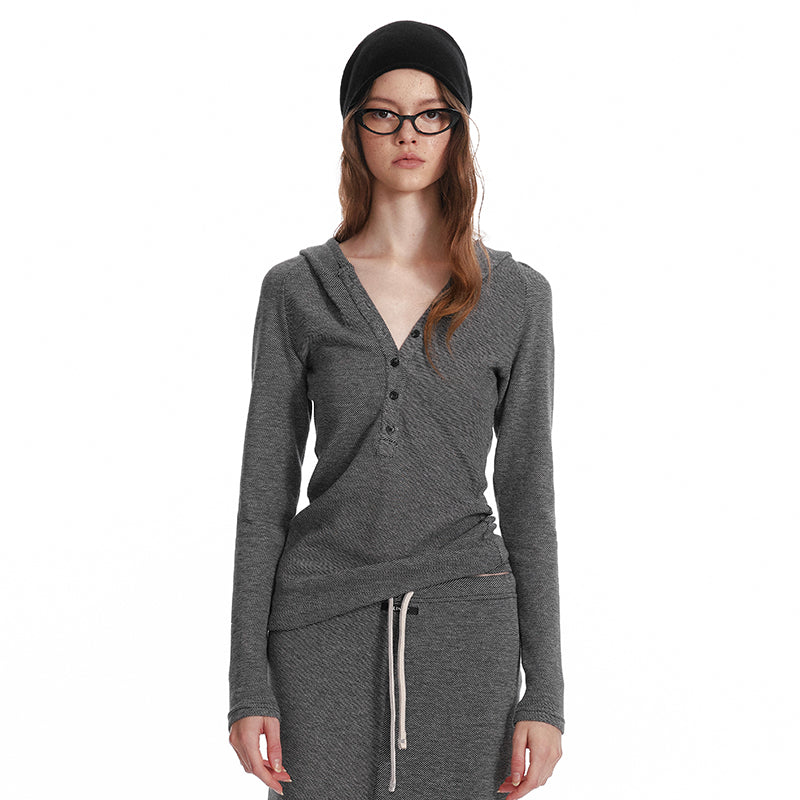 ALINNV STUDIO Wool Crewneck Hoodie Curved Hem Skirt Set