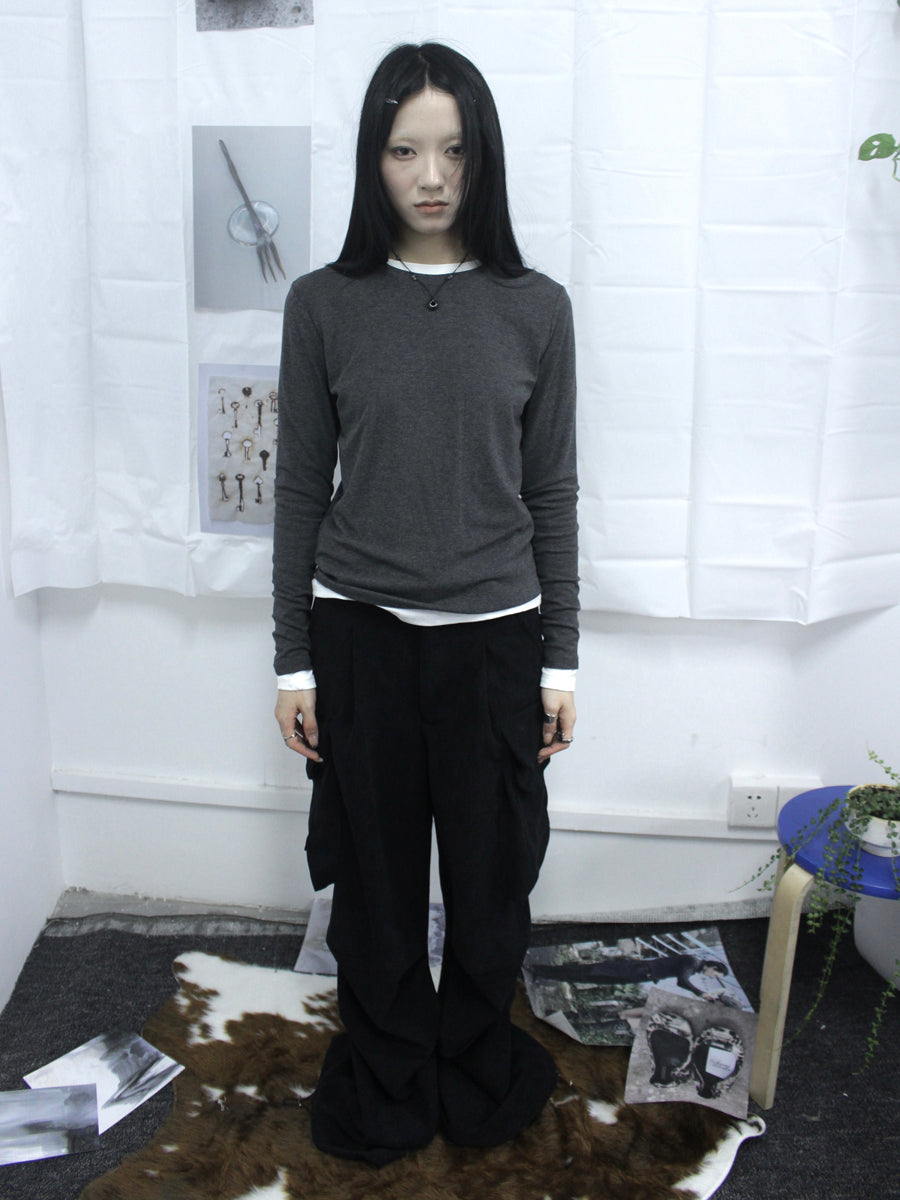 Updateang project Women Basic Solid Color Stretch Round Neck Long Sleeve T Shirt