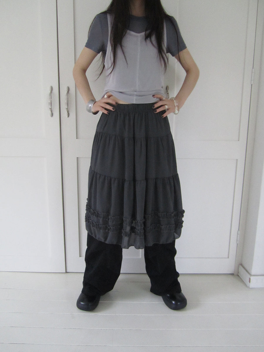 ang project Vintage Lace Trimmed Layered Flared Mini Skirt
