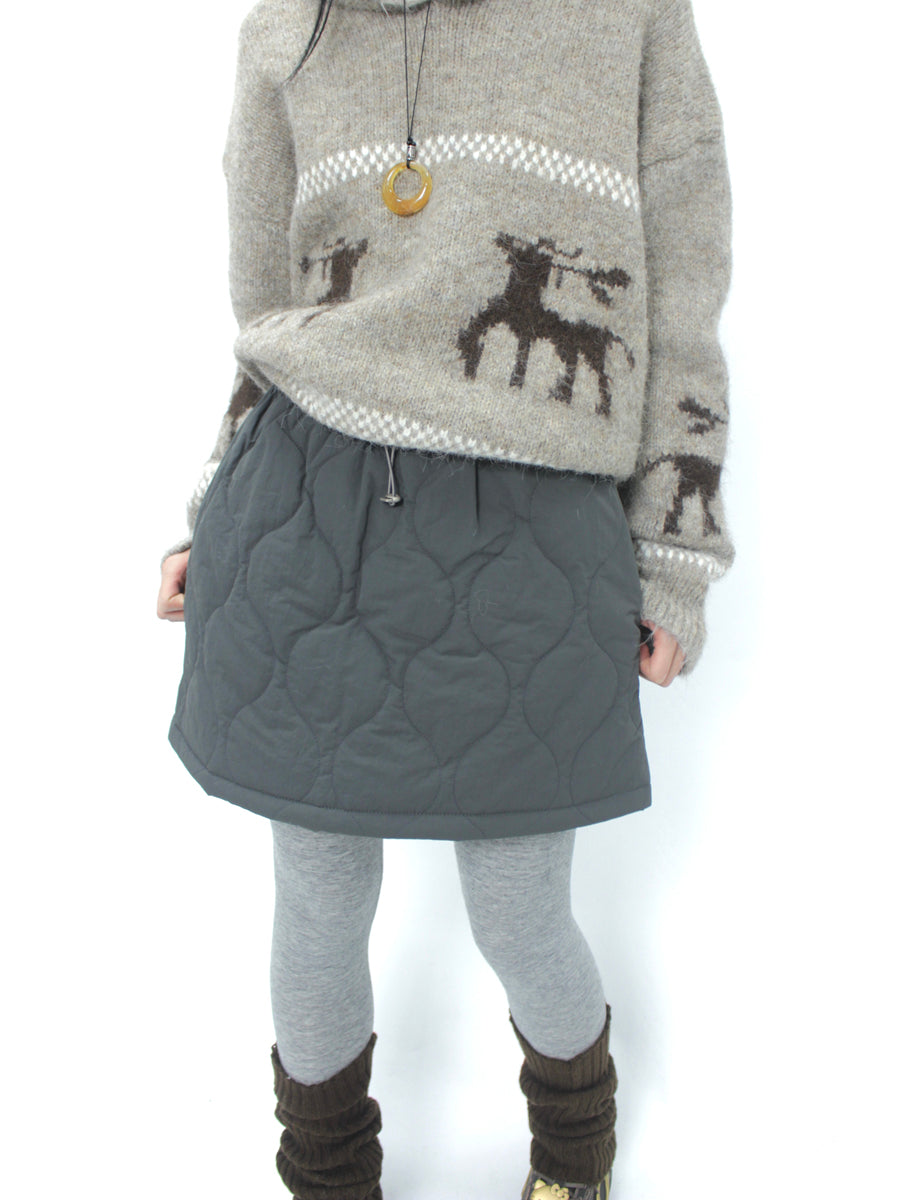 ang project Vintage Quilted A Line Mini Skirt with Elastic Waist