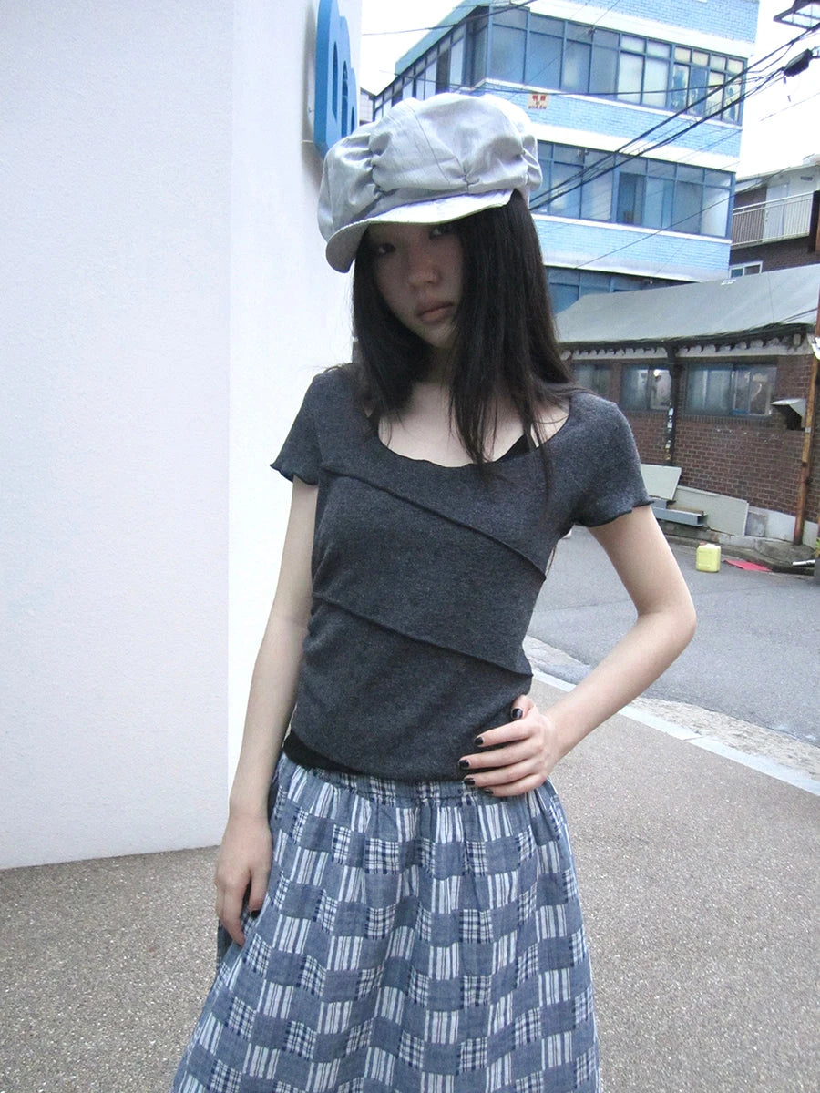 Vintage U Neck Layered Contrast Top