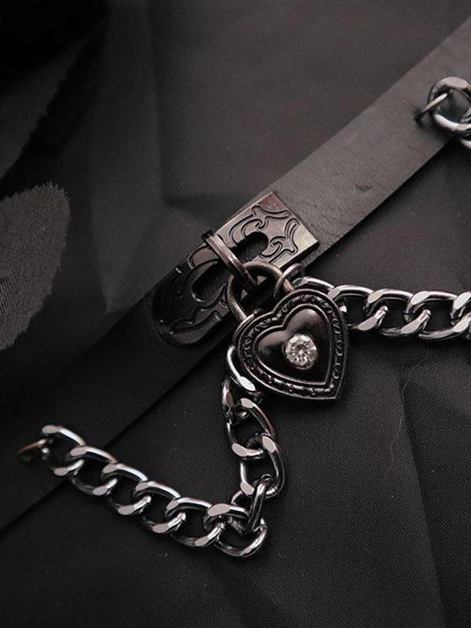 WSW WUSHENWU Dark Heart Punk Leather Choker Yabi Necklace