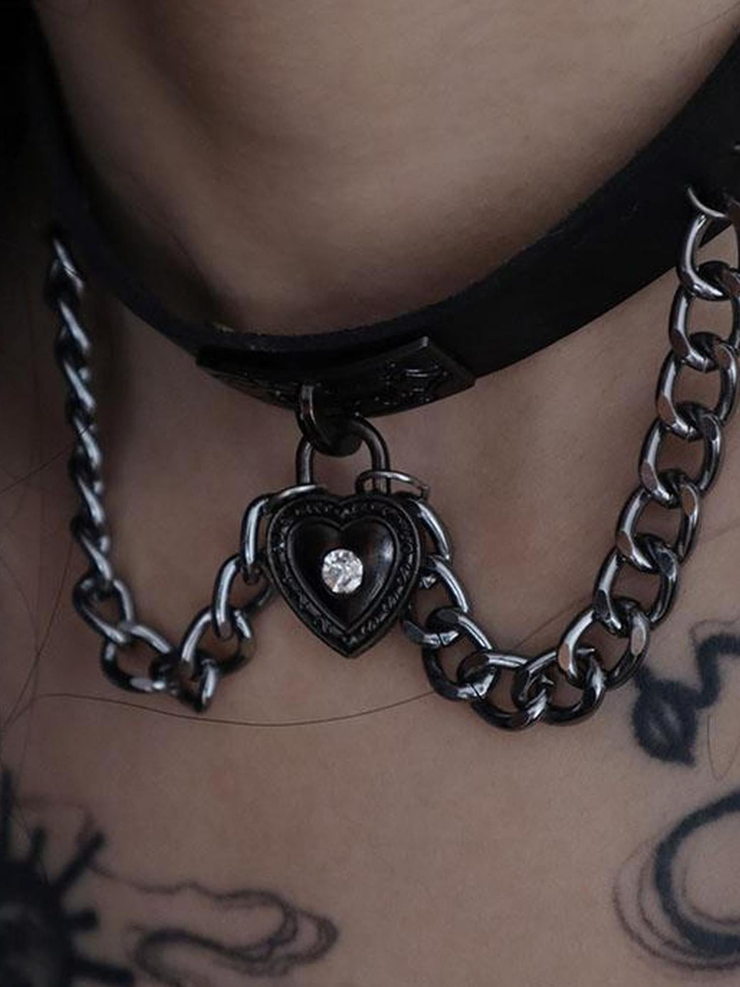 WSW WUSHENWU Dark Heart Punk Leather Choker Yabi Necklace