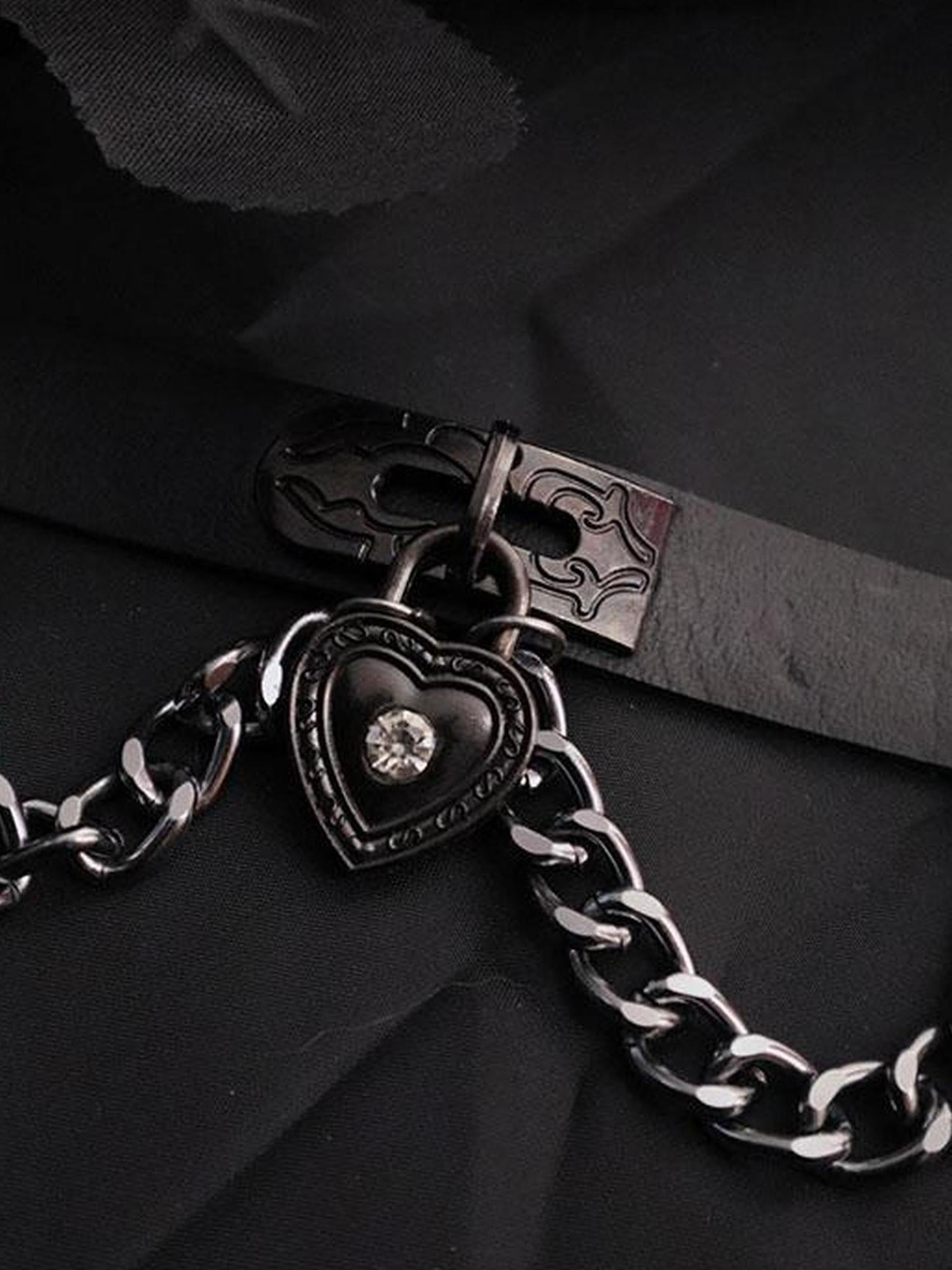 WSW WUSHENWU Dark Heart Punk Leather Choker Yabi Necklace