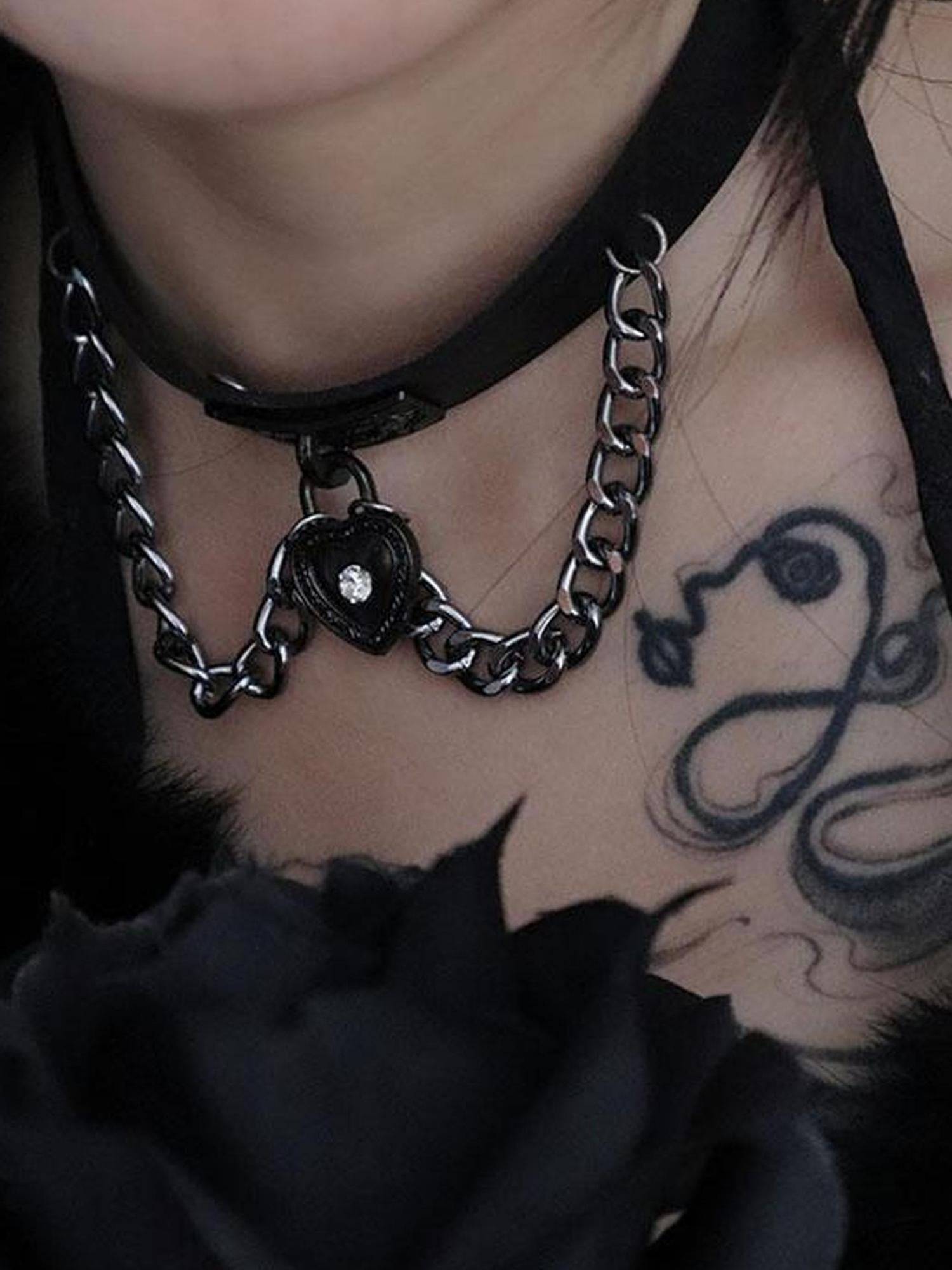 WSW WUSHENWU Dark Heart Punk Leather Choker Yabi Necklace