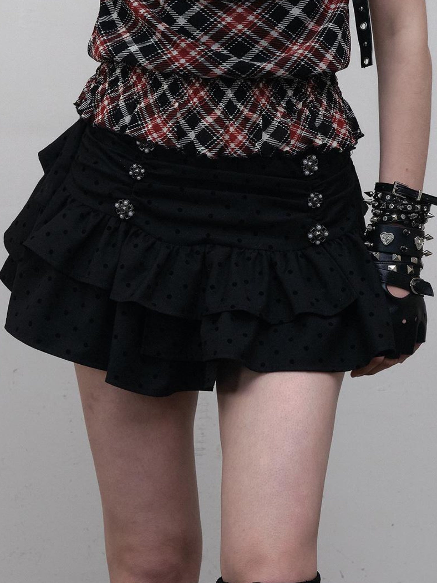NO ROMANCE Dark Punk Ballet Dot Elastic Fluffy Mini Skirt Dresses