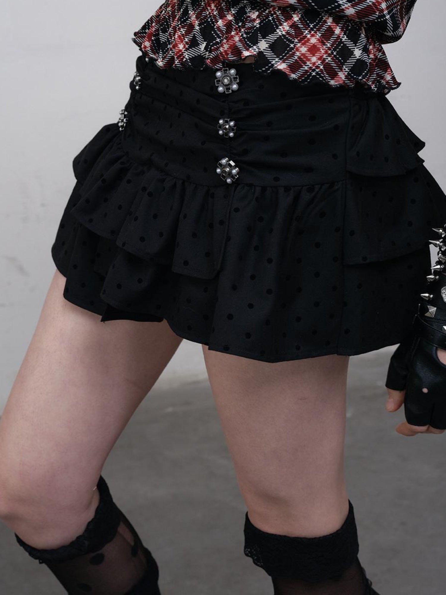 NO ROMANCE Dark Punk Ballet Dot Elastic Fluffy Mini Skirt Dresses
