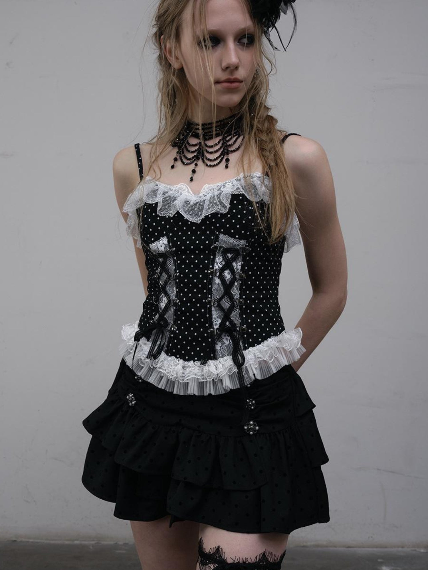 NO ROMANCE Dark Punk Ballet Dot Elastic Fluffy Mini Skirt Dresses