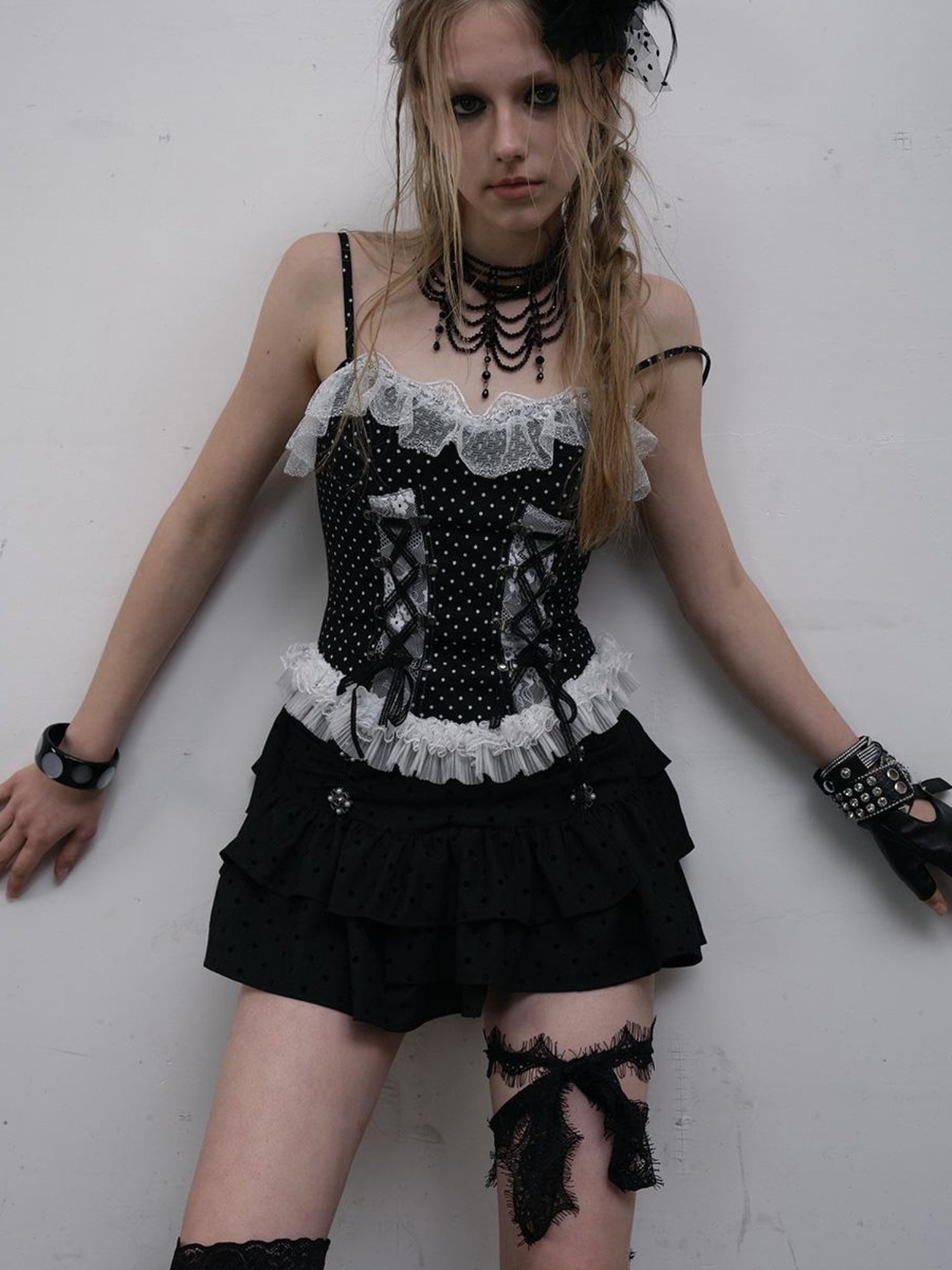 NO ROMANCE Dark Punk Ballet Dot Elastic Fluffy Mini Skirt Dresses