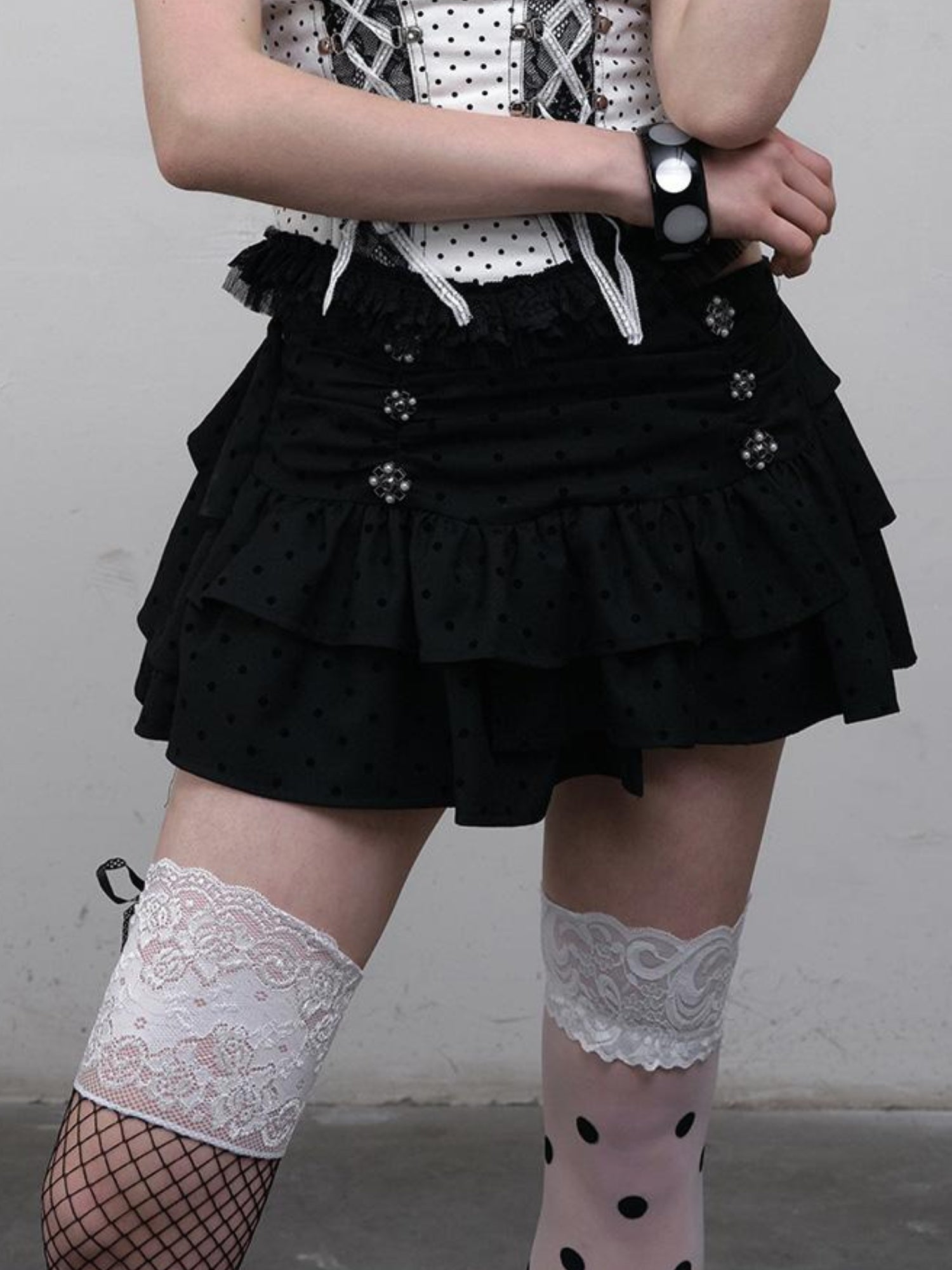 NO ROMANCE Dark Punk Ballet Dot Elastic Fluffy Mini Skirt Dresses