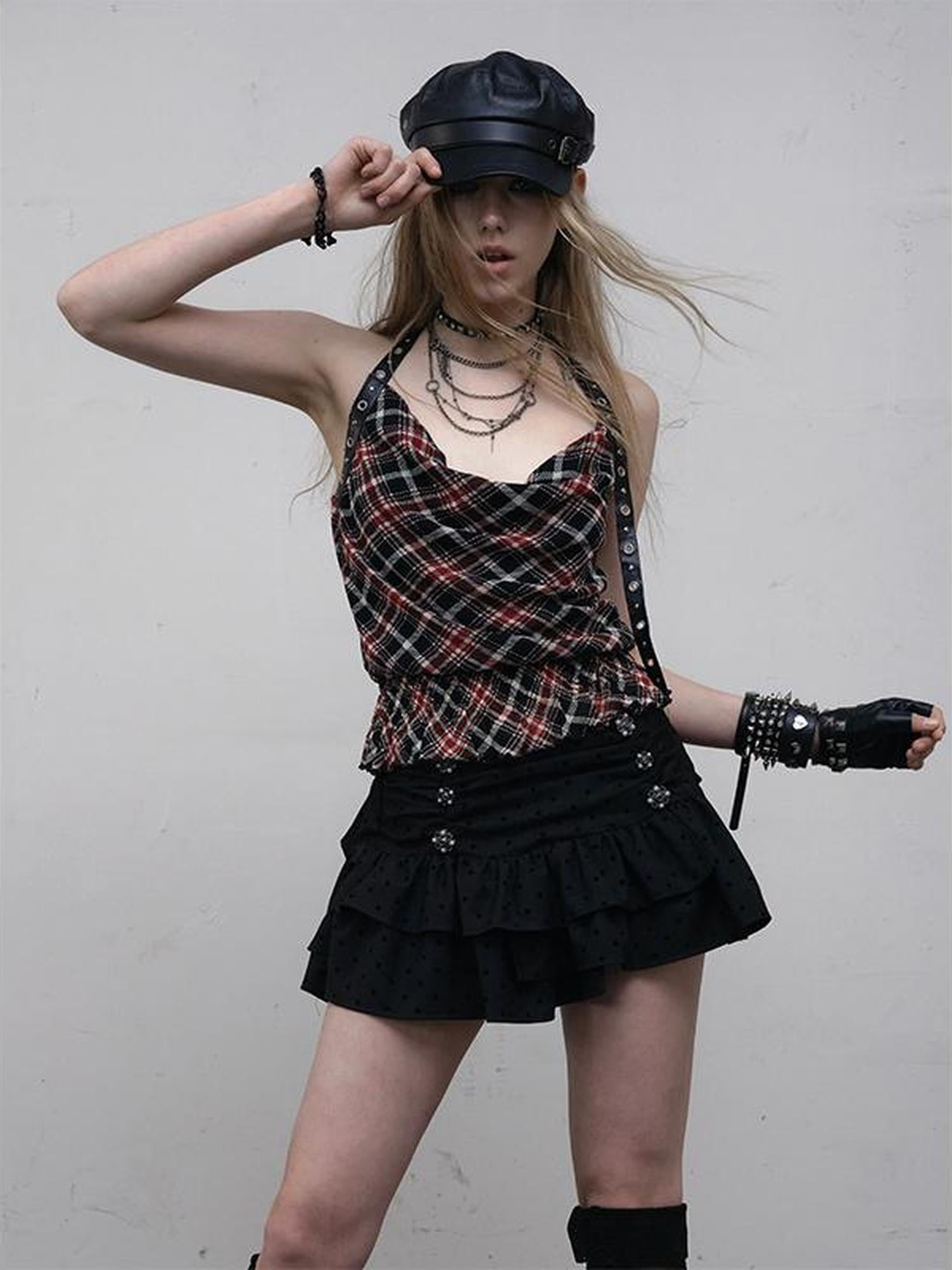 NO ROMANCE Dark Punk Ballet Dot Elastic Fluffy Mini Skirt Dresses