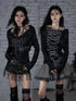 Dark Punk Print Off-Shoulder Long Sleeve Reversible T-Shirt