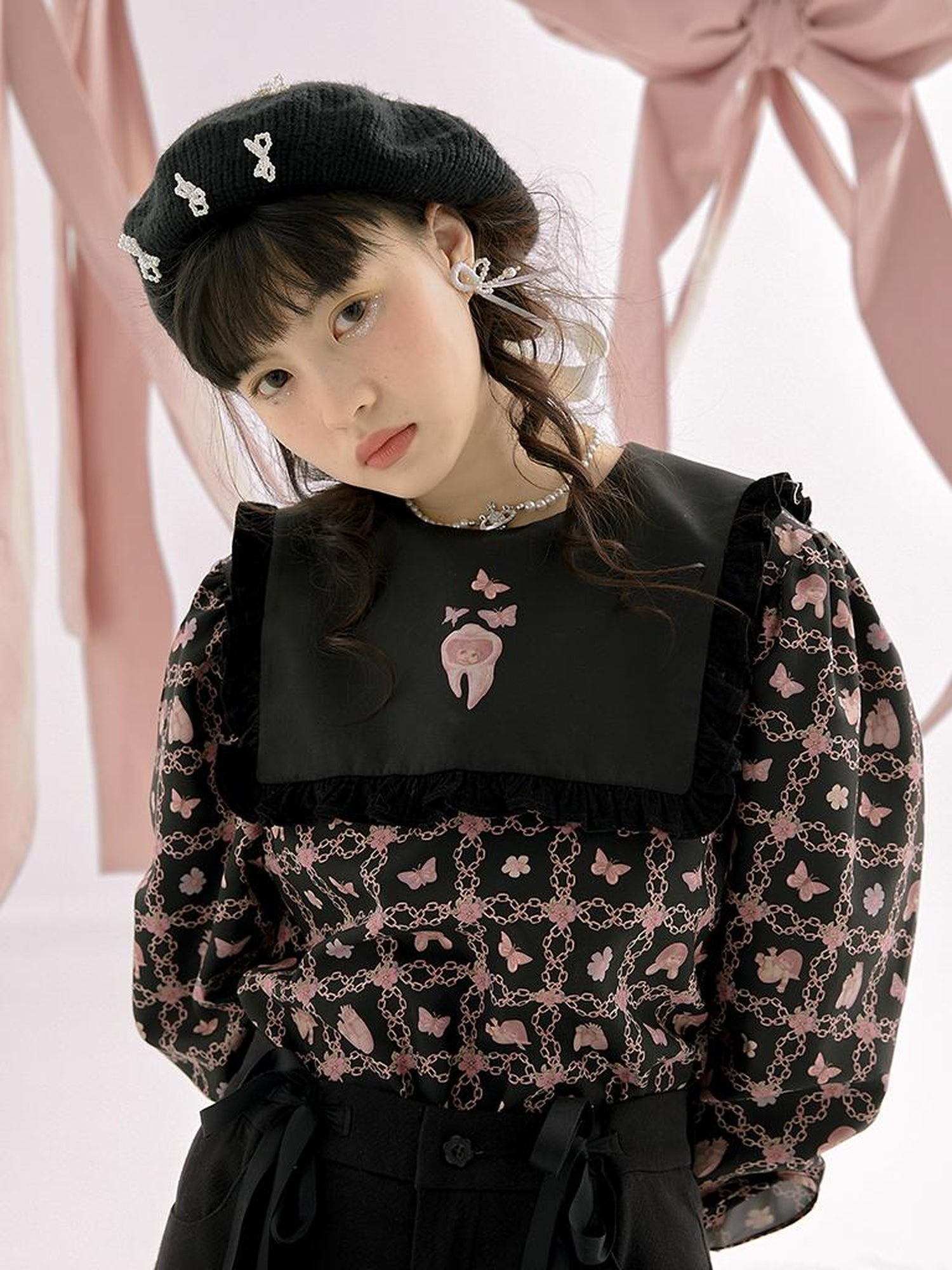 Daytoday Anatomical Girl Print Bubble Sleeve Shirt