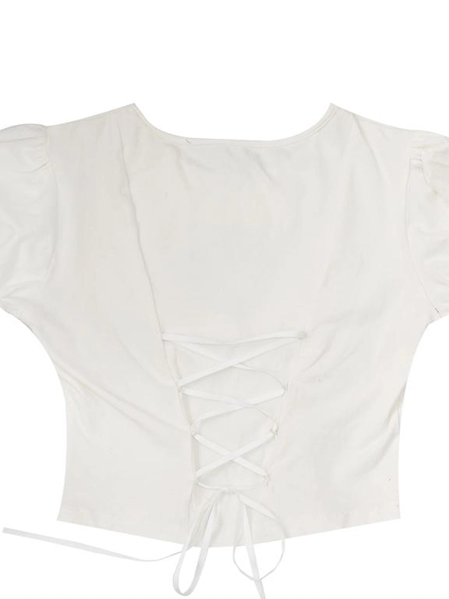 Angel Cat Lace Bubble Sleeve Tie Front Tee