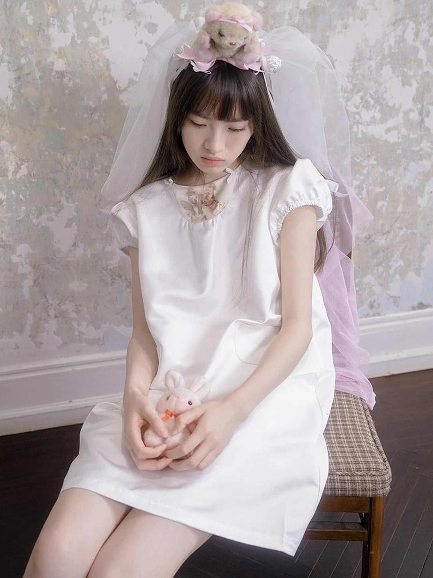 Angel Heart Bunny Print A-Line Short Sleeve Dress