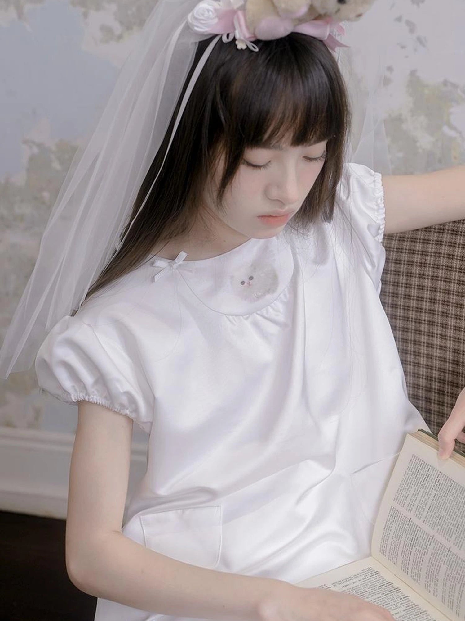 Angel Heart Bunny Print A-Line Short Sleeve Dress