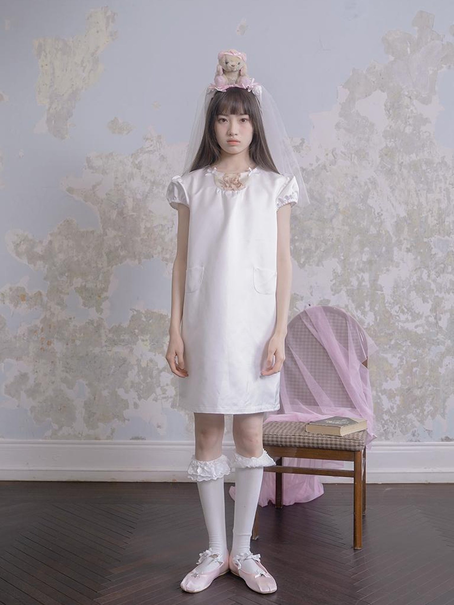 Daytoday Angel Heart Bunny Print A-Line Short Sleeve Dress
