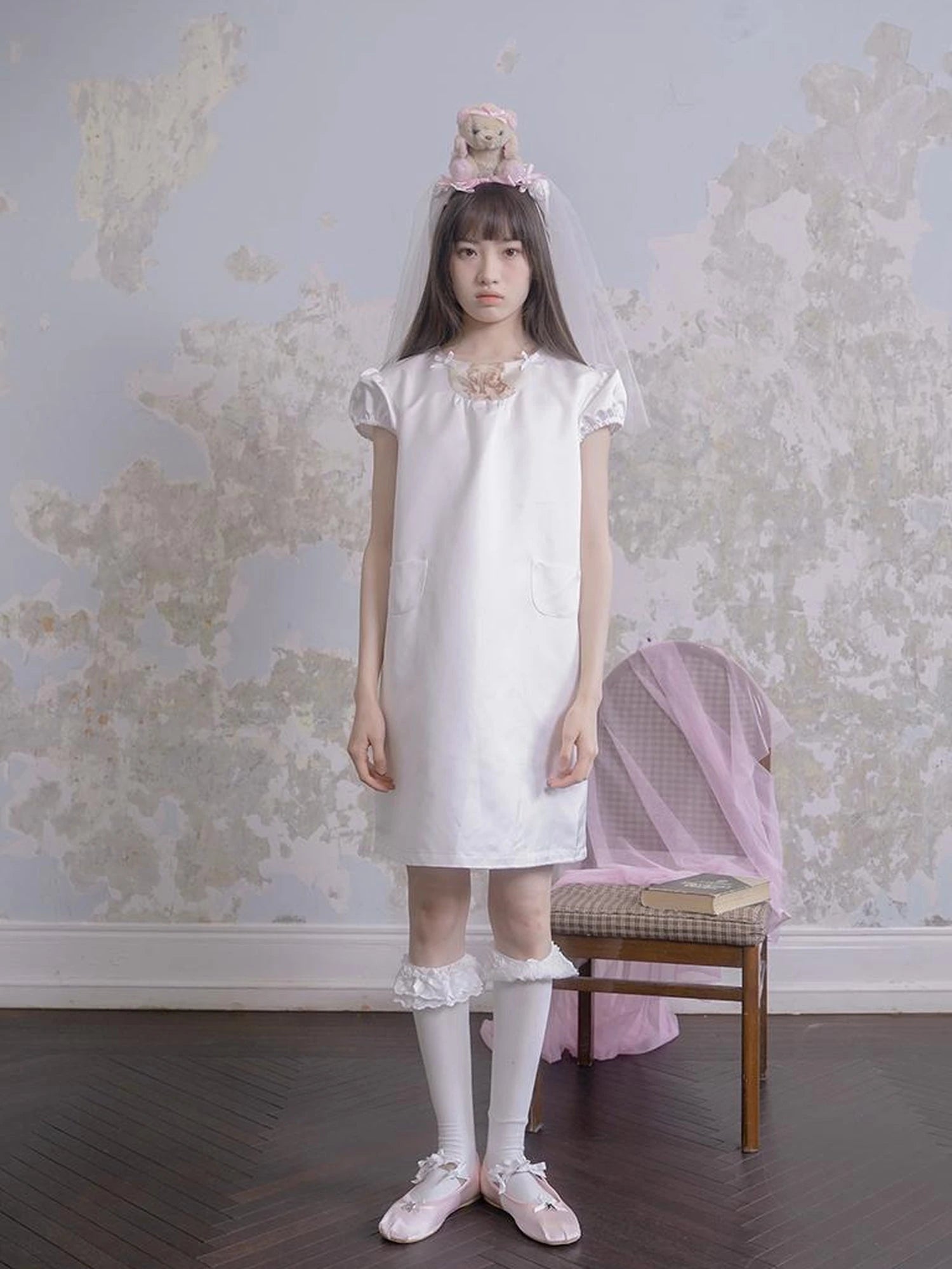 Angel Heart Bunny Print A-Line Short Sleeve Dress