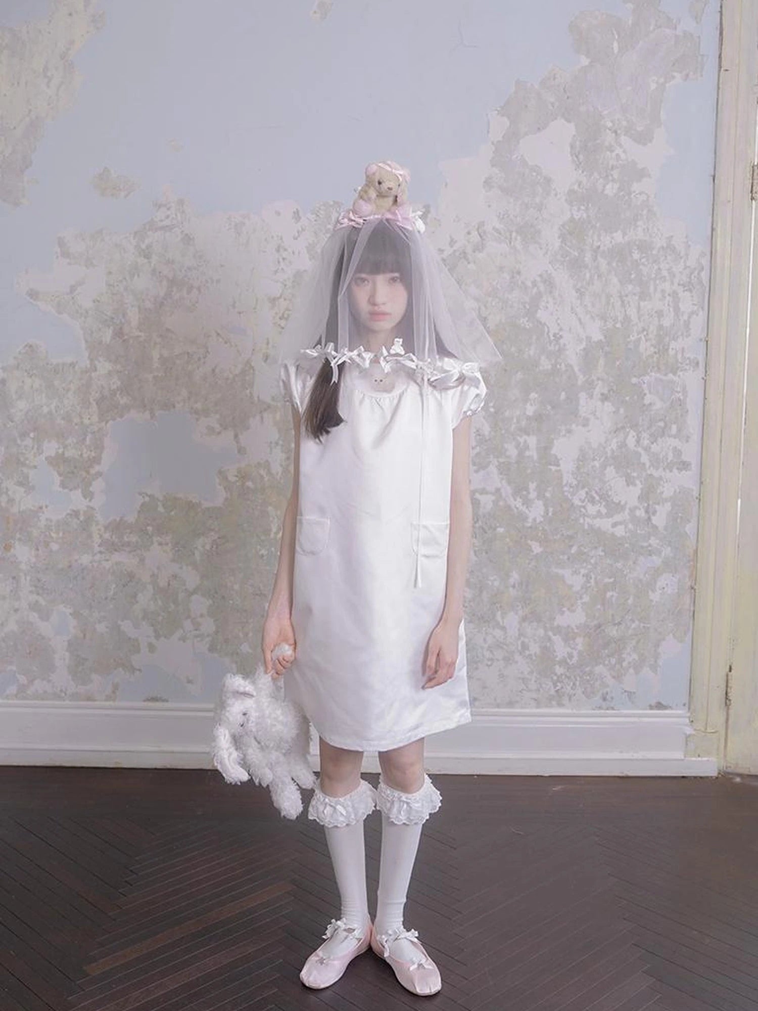 Angel Heart Bunny Print A-Line Short Sleeve Dress