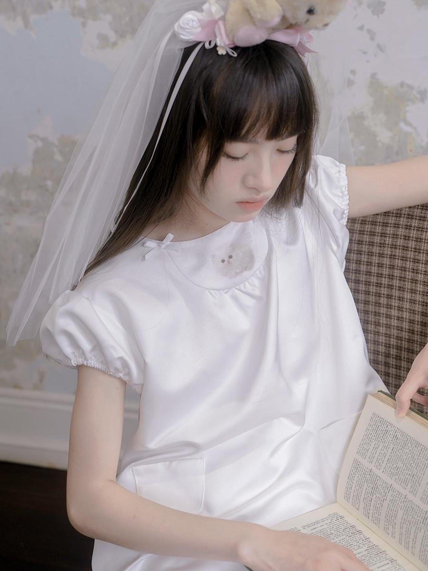 Daytoday Angel Heart Bunny Print A-Line Short Sleeve Dress