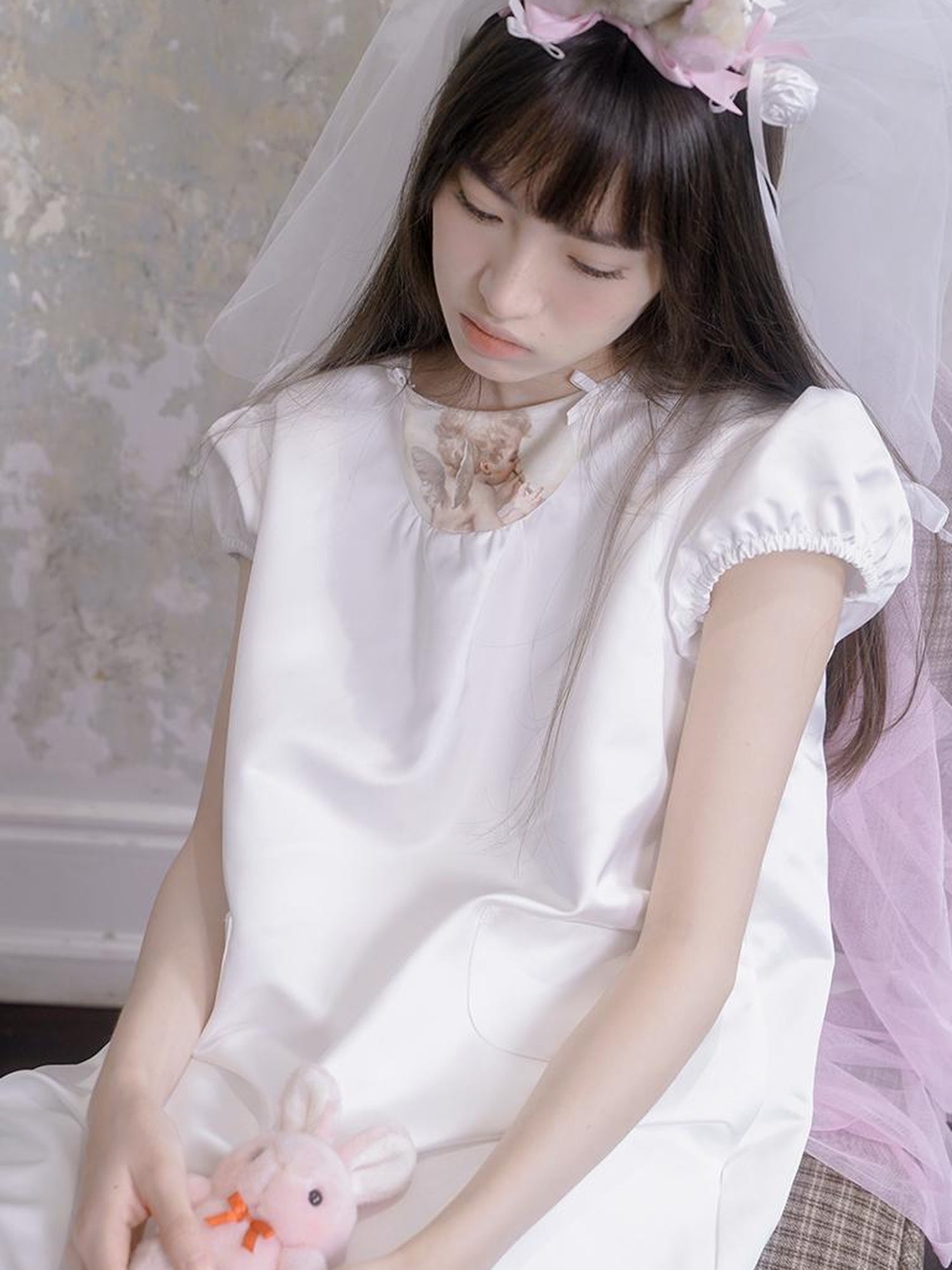 Daytoday Angel Heart Bunny Print A-Line Short Sleeve Dress
