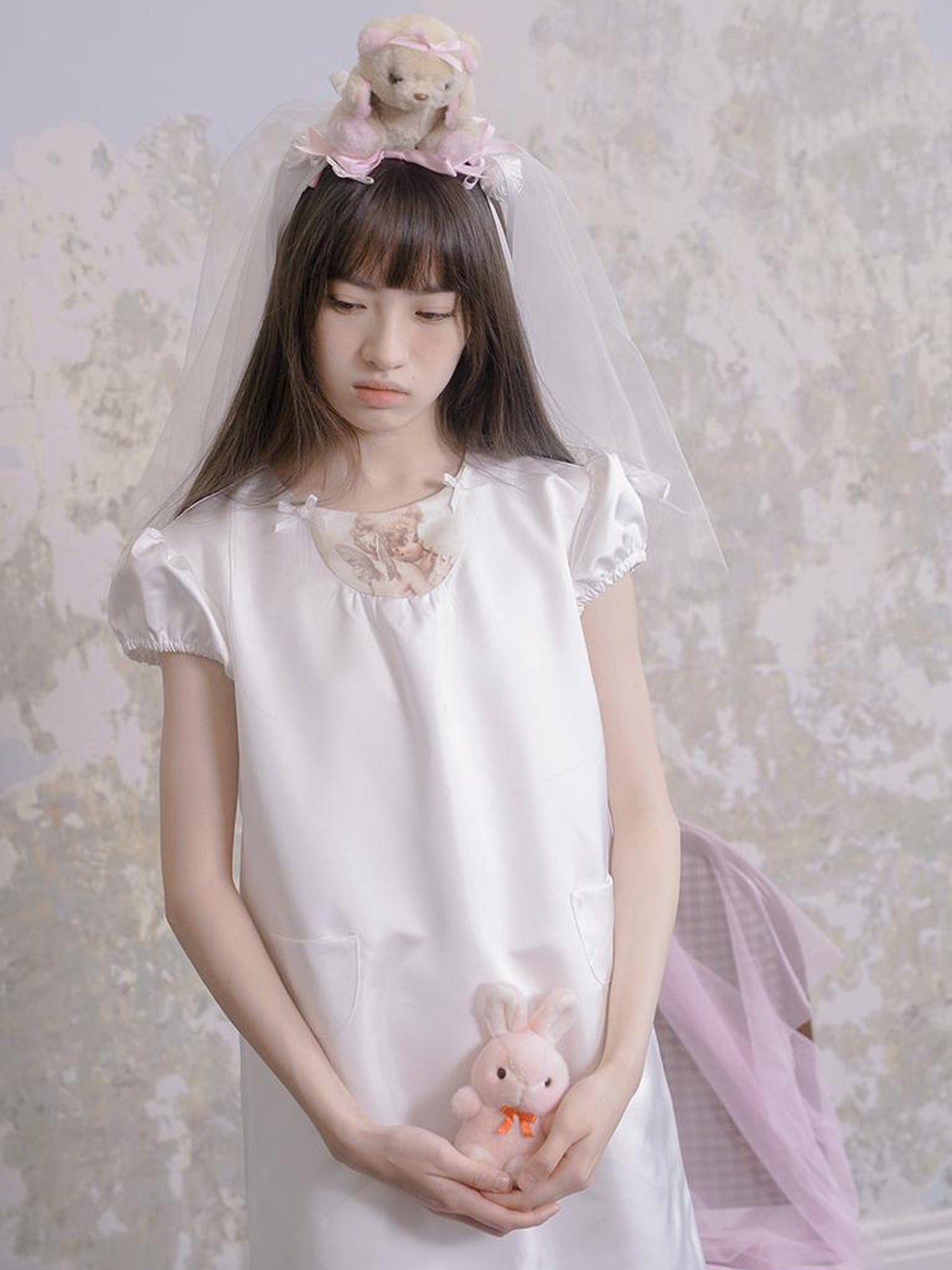 Daytoday Angel Heart Bunny Print A-Line Short Sleeve Dress