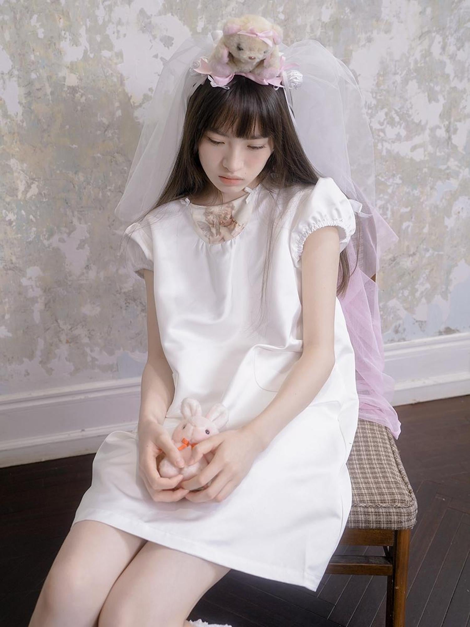 Daytoday Angel Heart Bunny Print A-Line Short Sleeve Dress