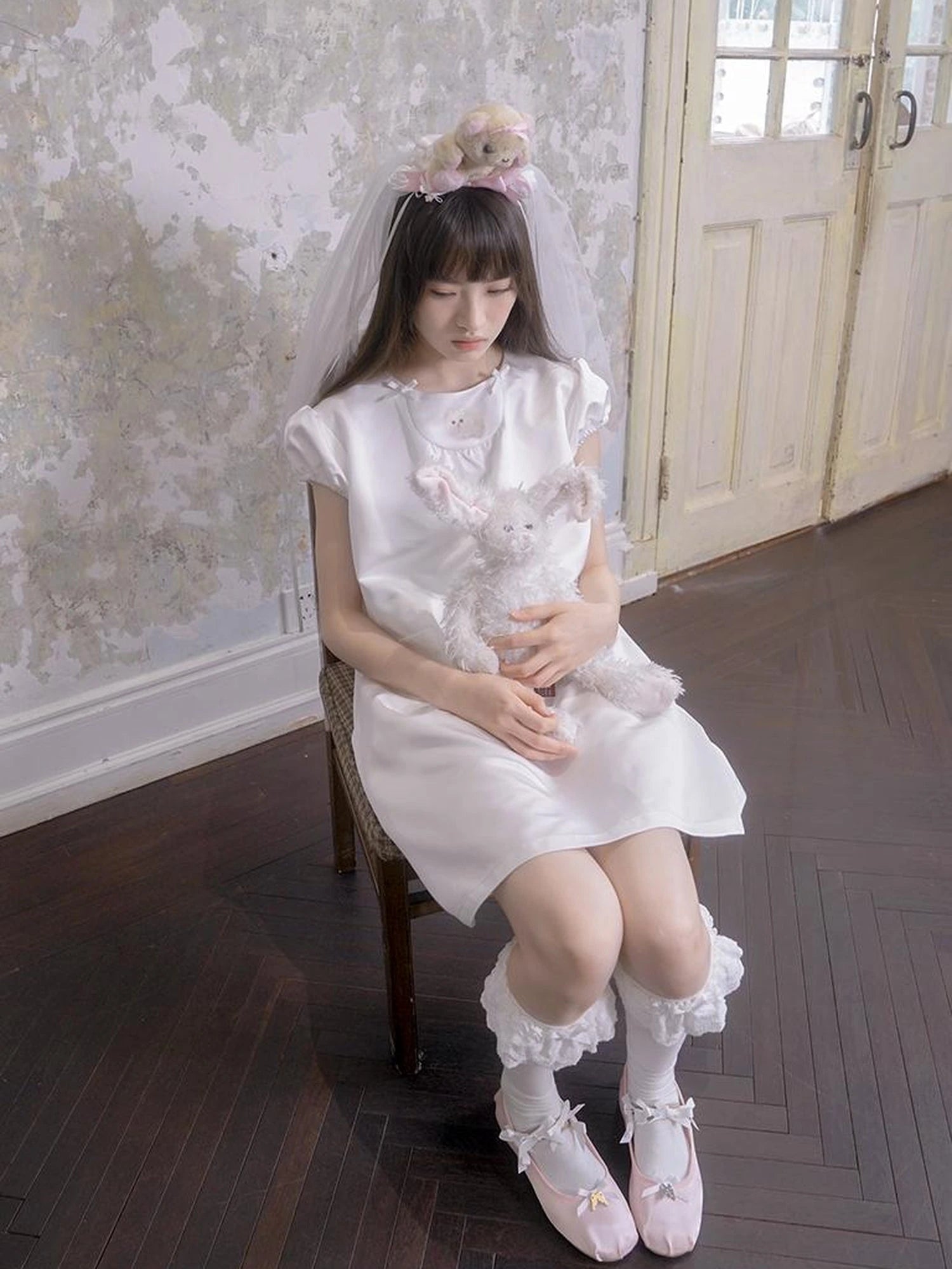 Angel Heart Bunny Print A-Line Short Sleeve Dress