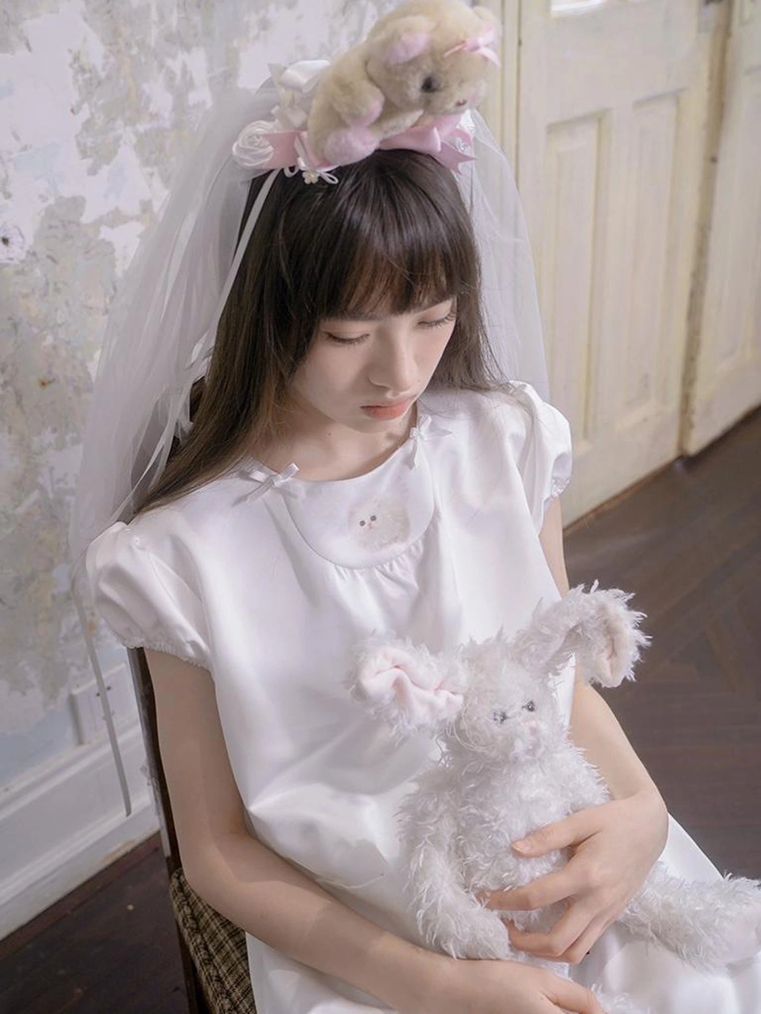 Angel Heart Bunny Print A-Line Short Sleeve Dress