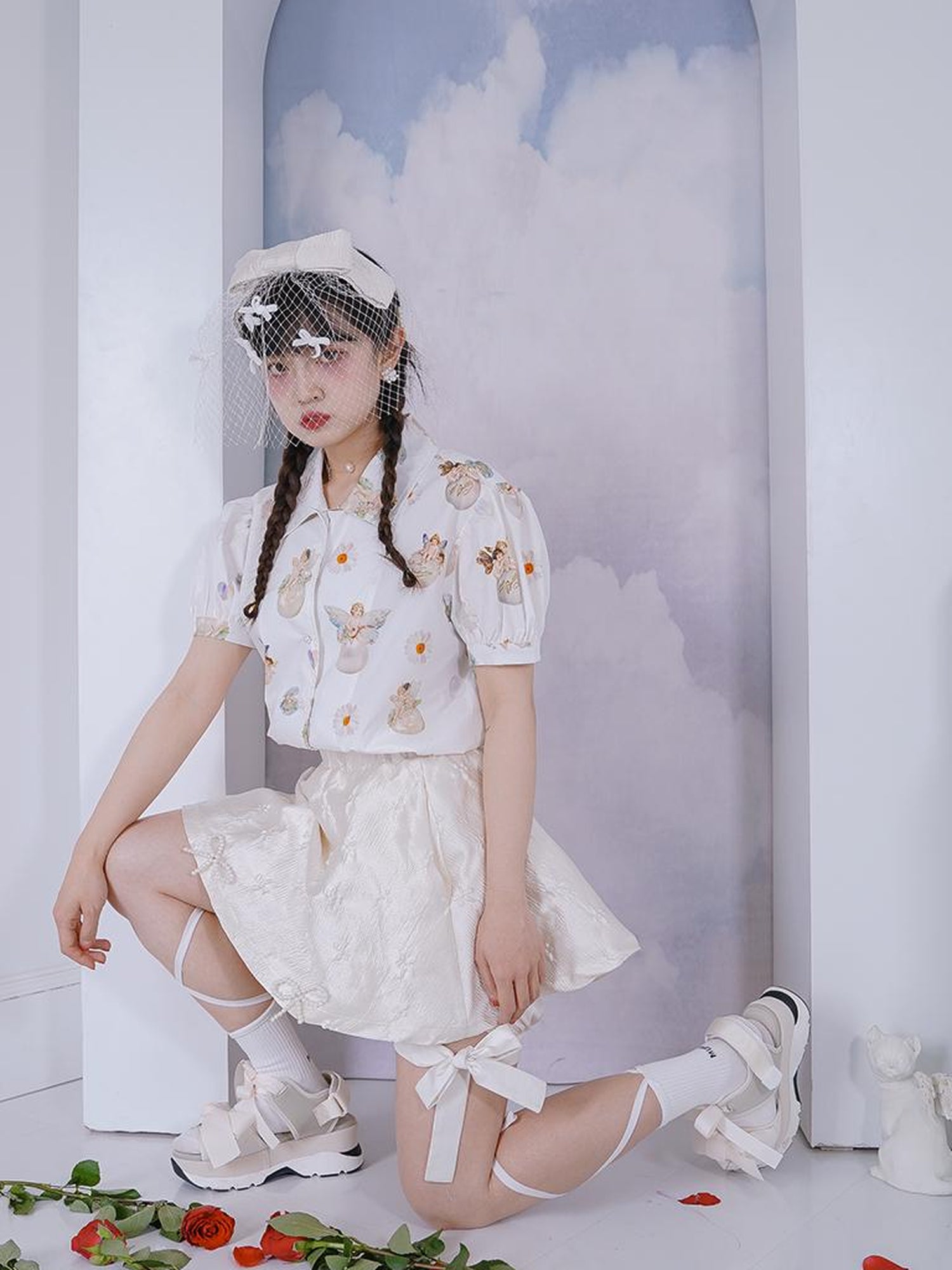 Daytoday Angel Pearl Bubble Sleeve Cotton Shirt