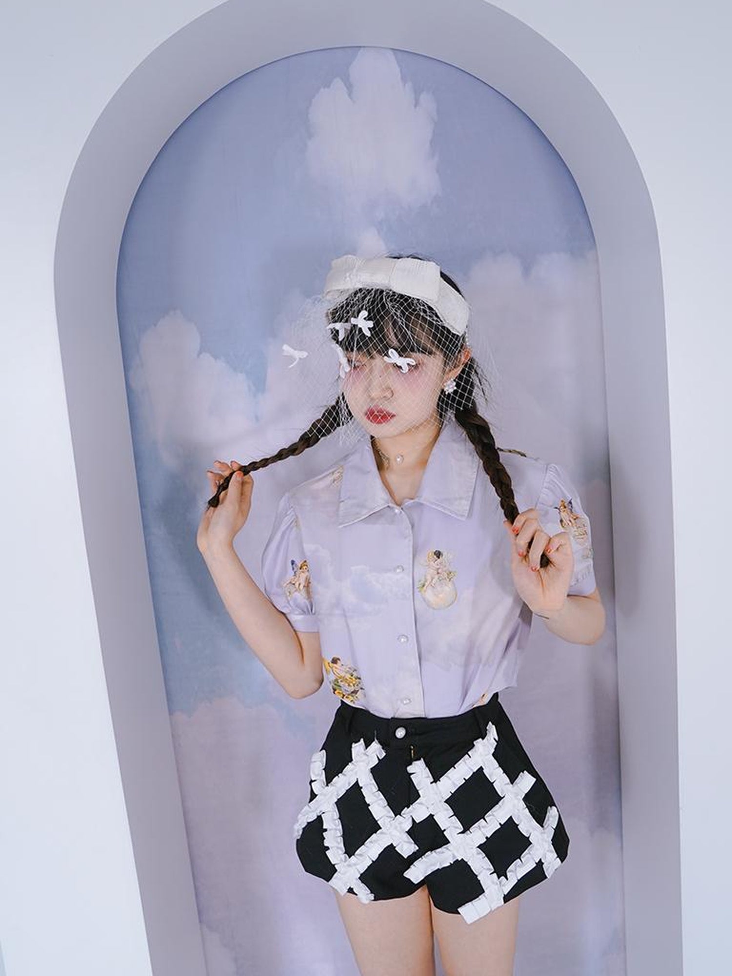 Daytoday Angel Pearl Bubble Sleeve Cotton Shirt