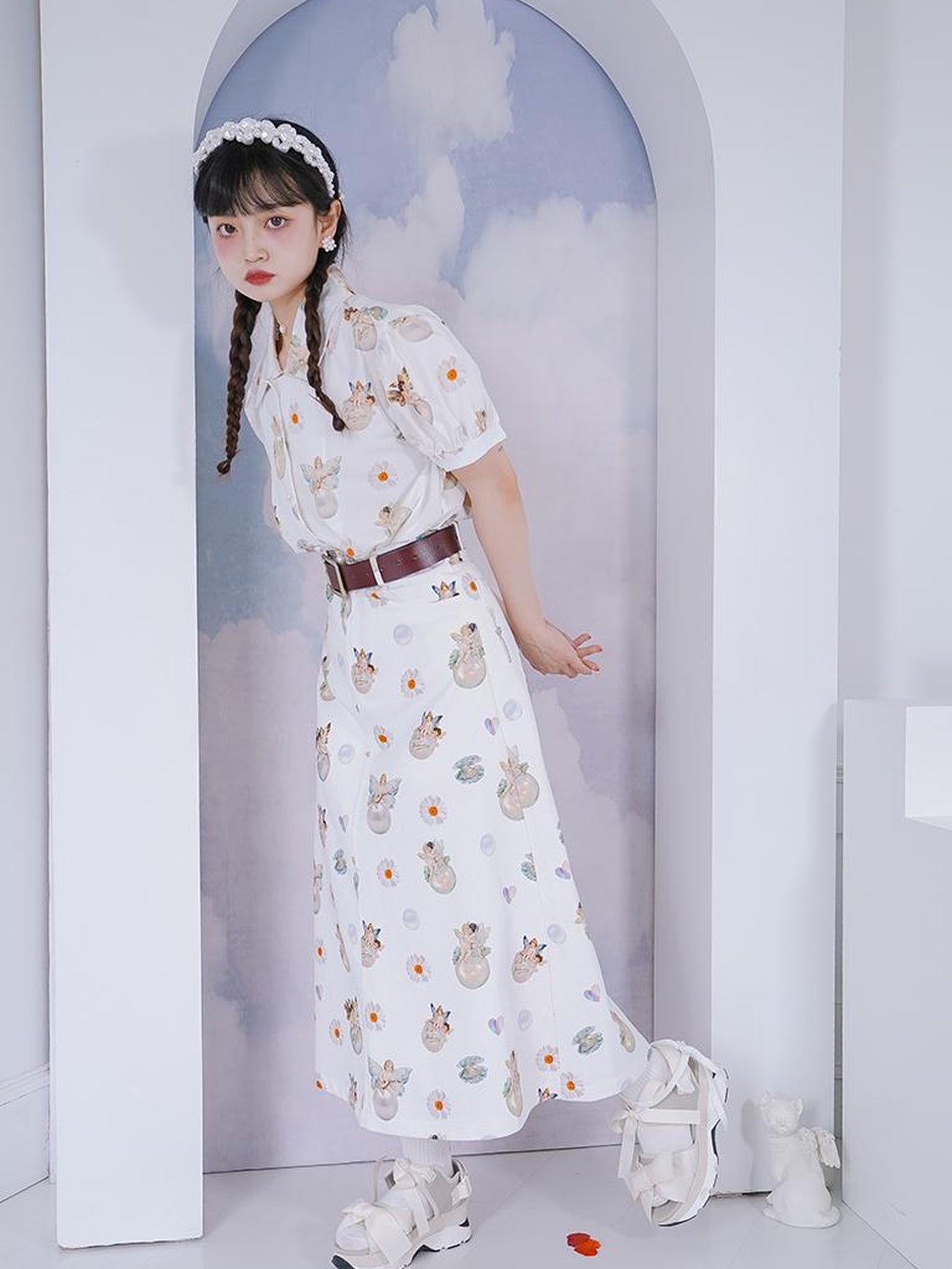 Daytoday Angel Pearl Bubble Sleeve Cotton Shirt