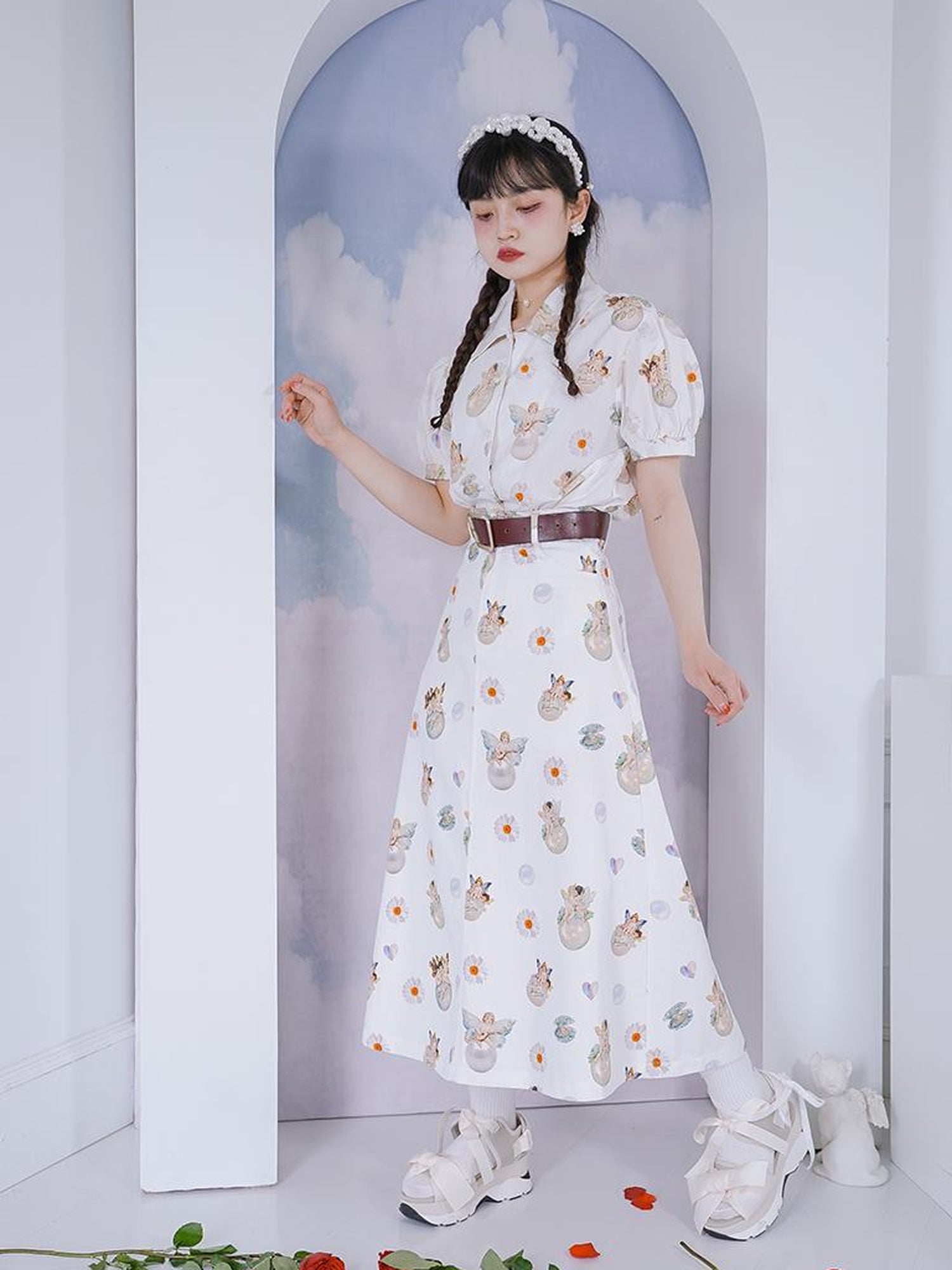 Daytoday Angel Pearl Bubble Sleeve Cotton Shirt