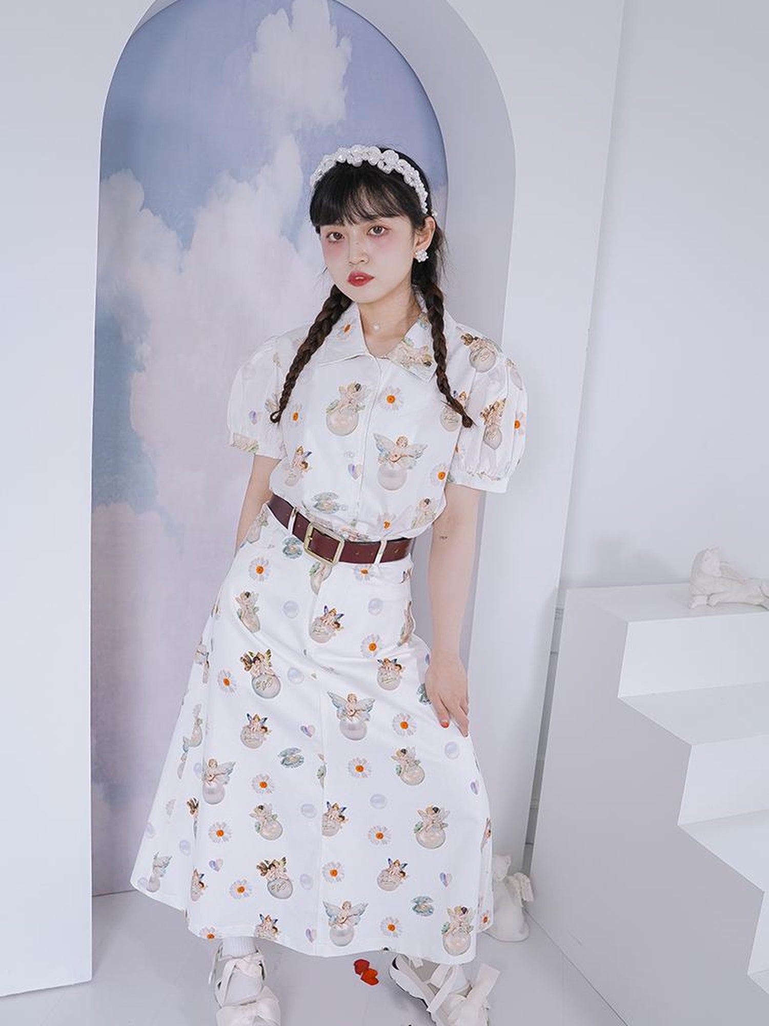 Daytoday Angel Pearl Bubble Sleeve Cotton Shirt