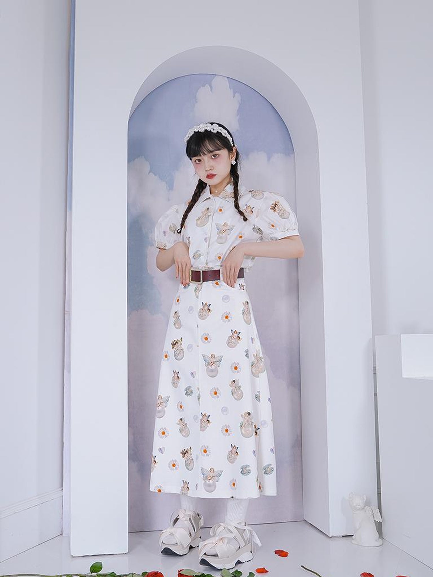 Daytoday Angel Pearl Bubble Sleeve Cotton Shirt