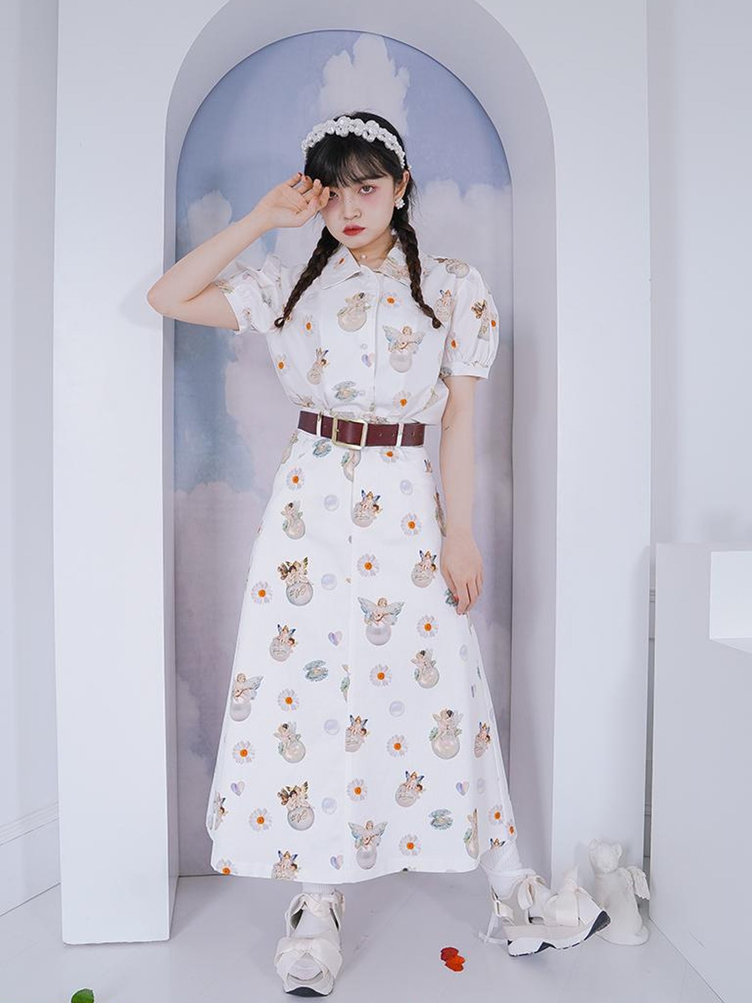 Daytoday Angel Pearl Bubble Sleeve Cotton Shirt