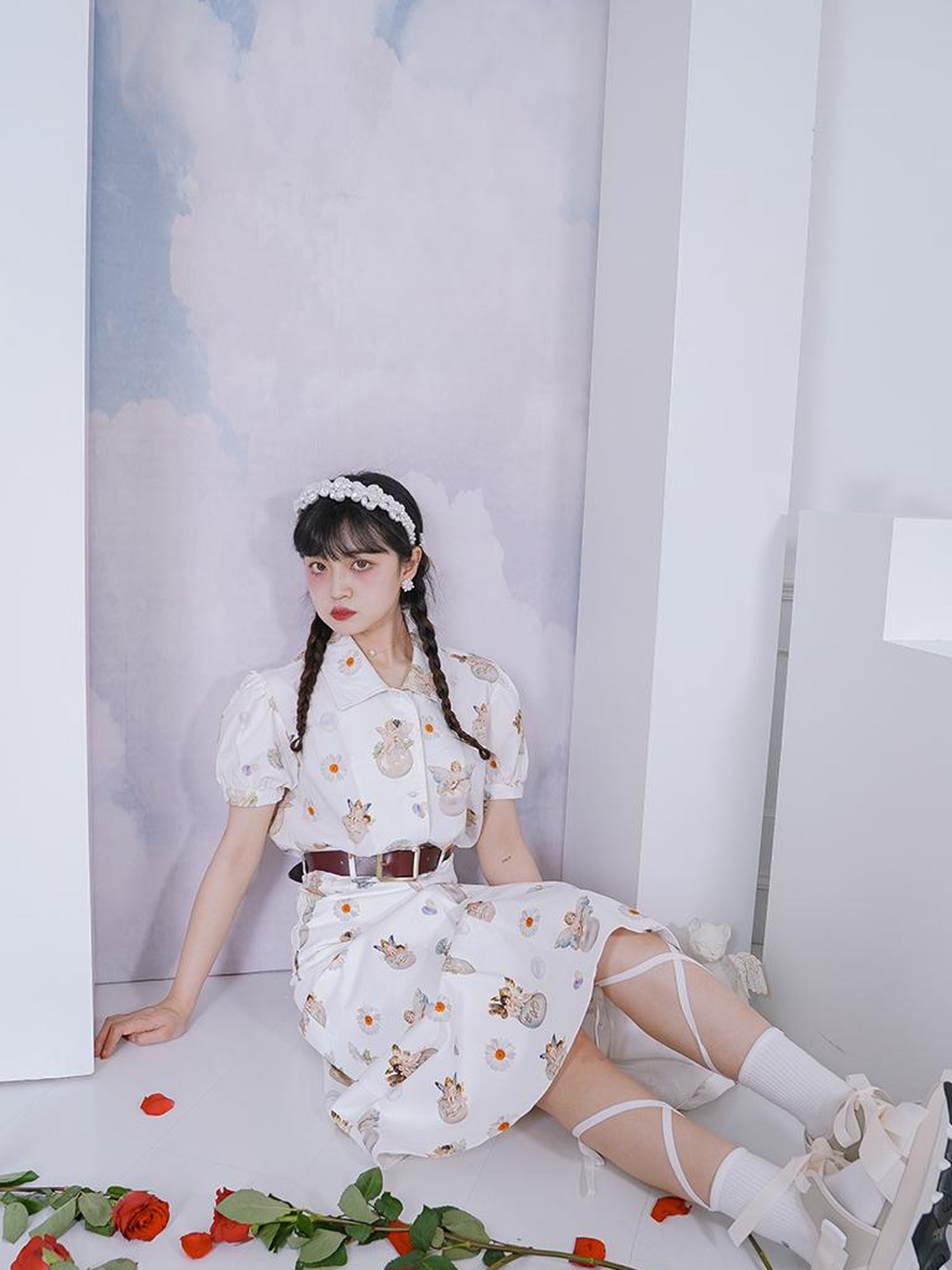 Daytoday Angel Pearl Bubble Sleeve Cotton Shirt