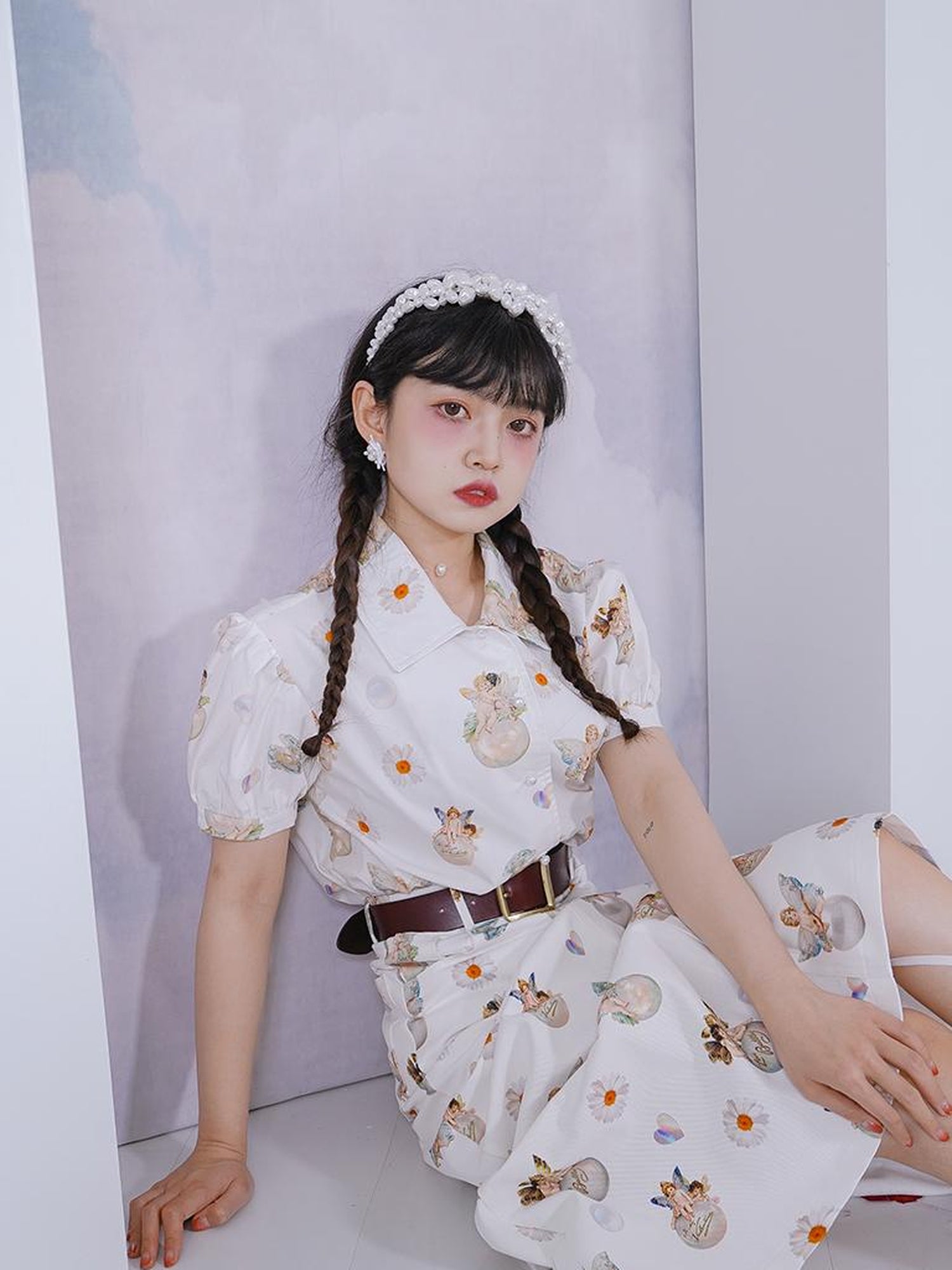 Daytoday Angel Pearl Bubble Sleeve Cotton Shirt