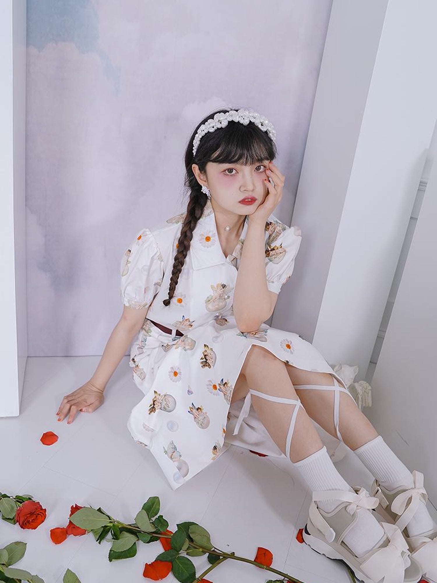 Daytoday Angel Pearl Bubble Sleeve Cotton Shirt